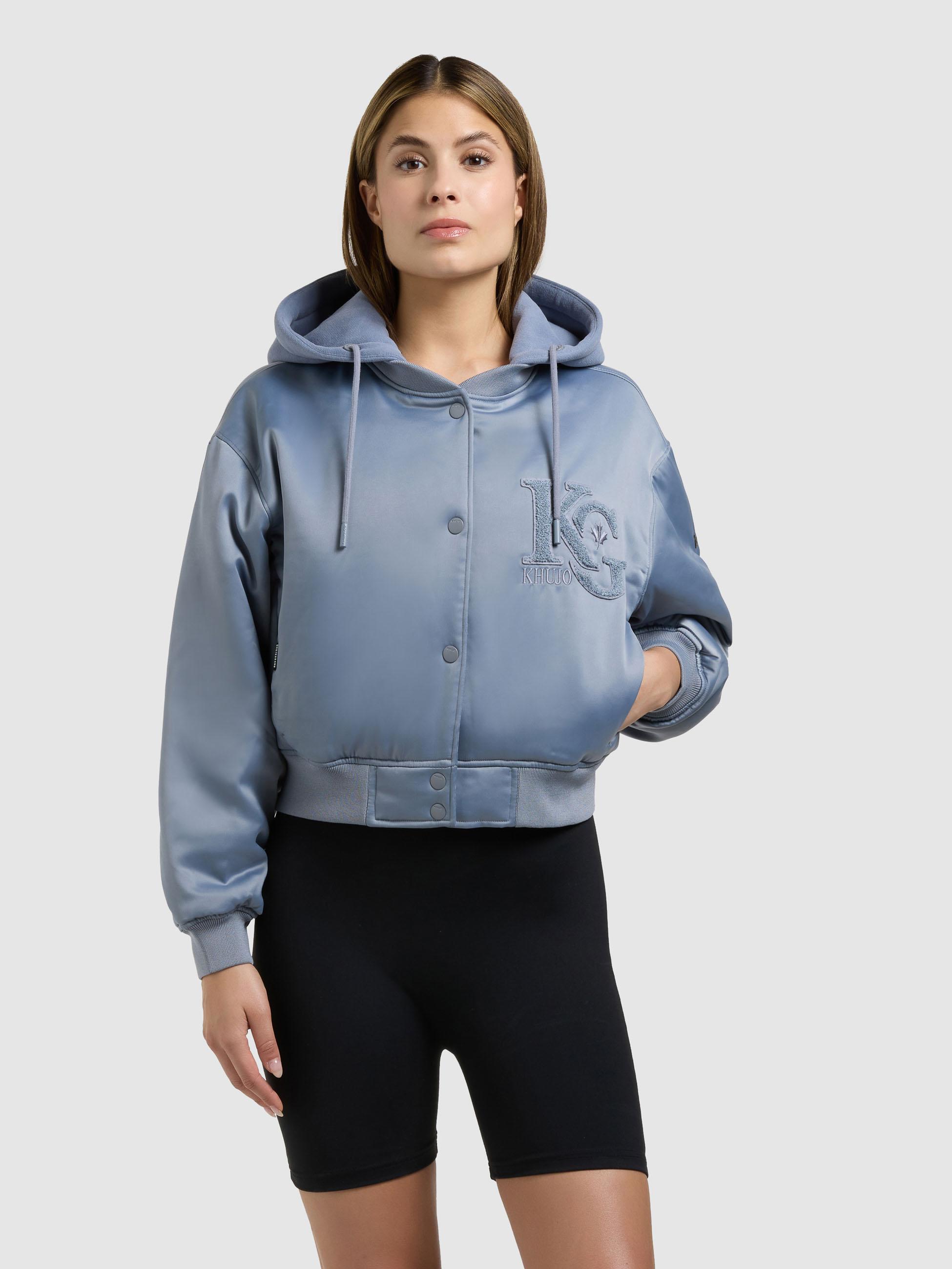 Matt schimmernde Collegejacke mit Kapuze "Chani" Misty Blue