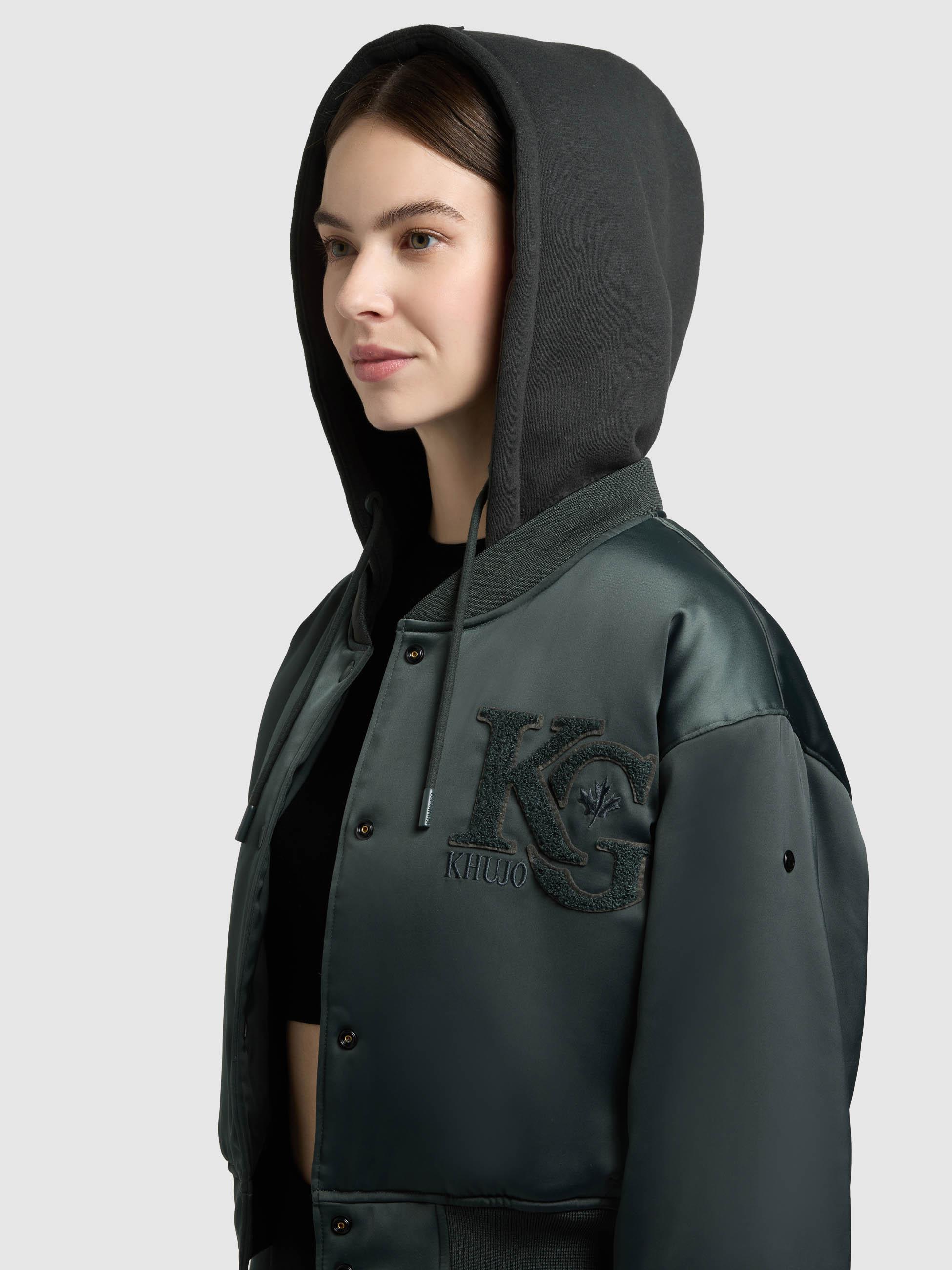 Matt schimmernde Collegejacke mit Kapuze "Chani" Treetop Green