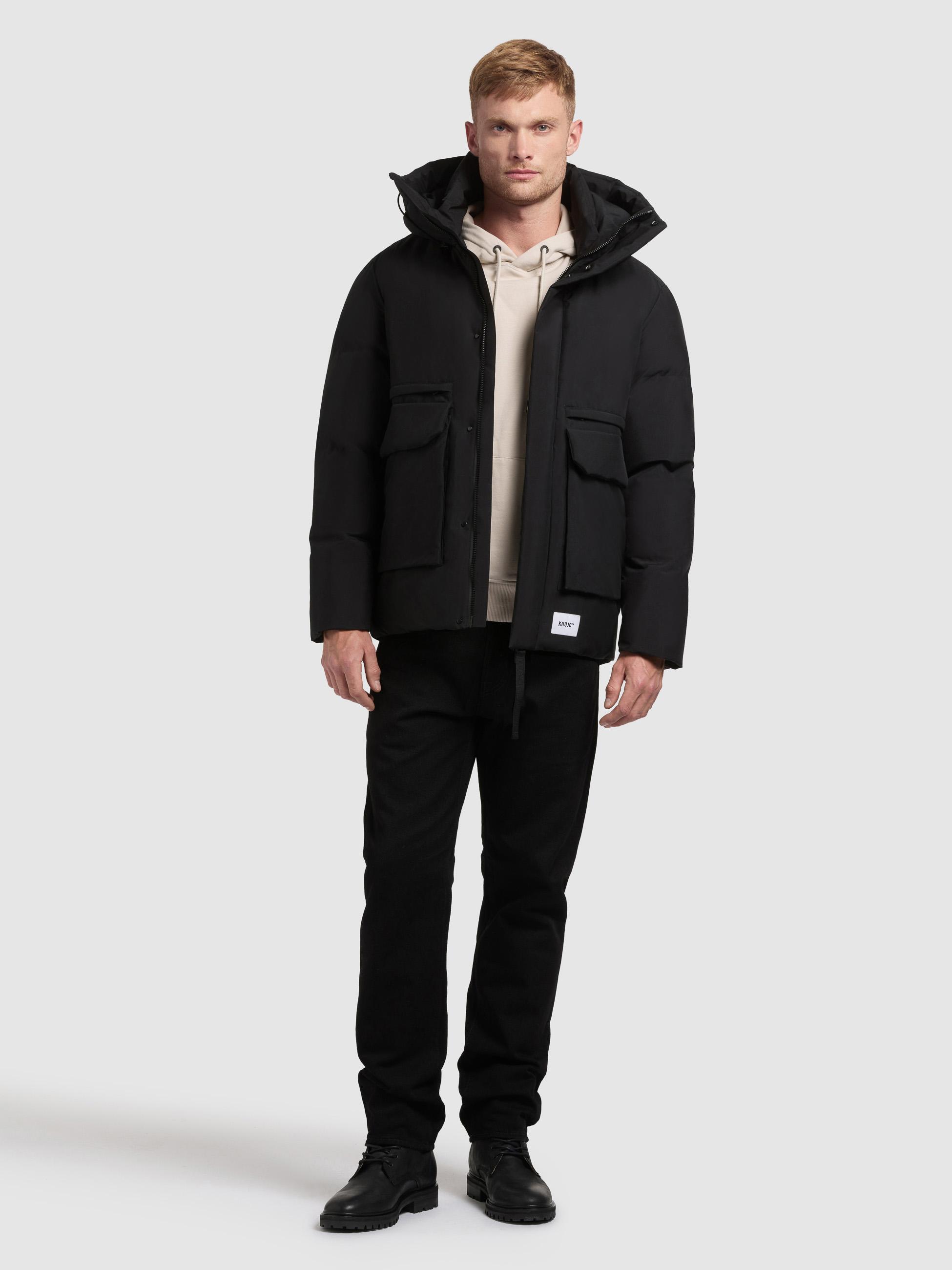 Winterjacke mit Kapuze und gesteppten Ärmeln "Dave" Black