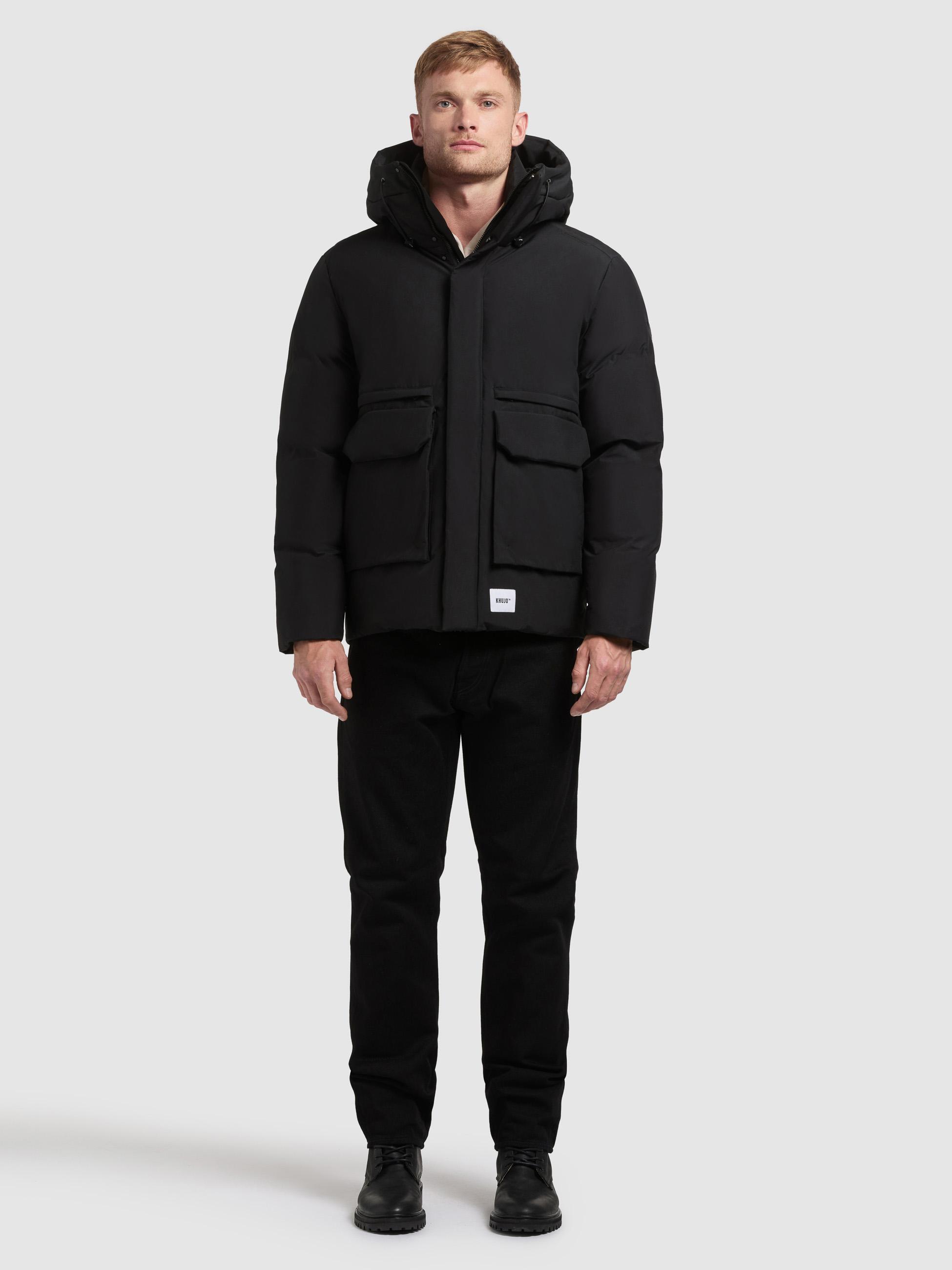 Winterjacke mit Kapuze und gesteppten Ärmeln "Dave" Black