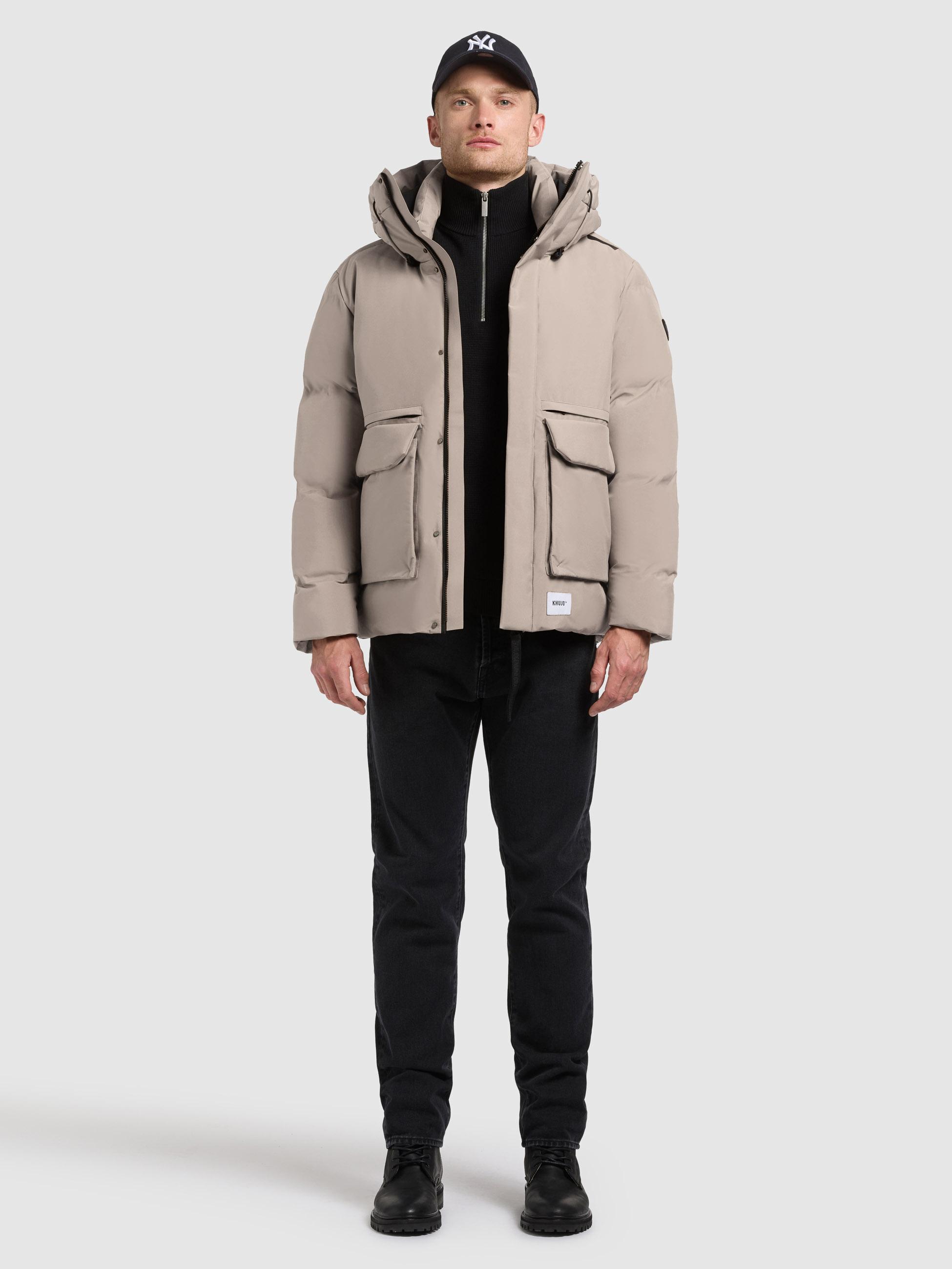 Winterjacke mit Kapuze und gesteppten Ärmeln "Dave" Greige