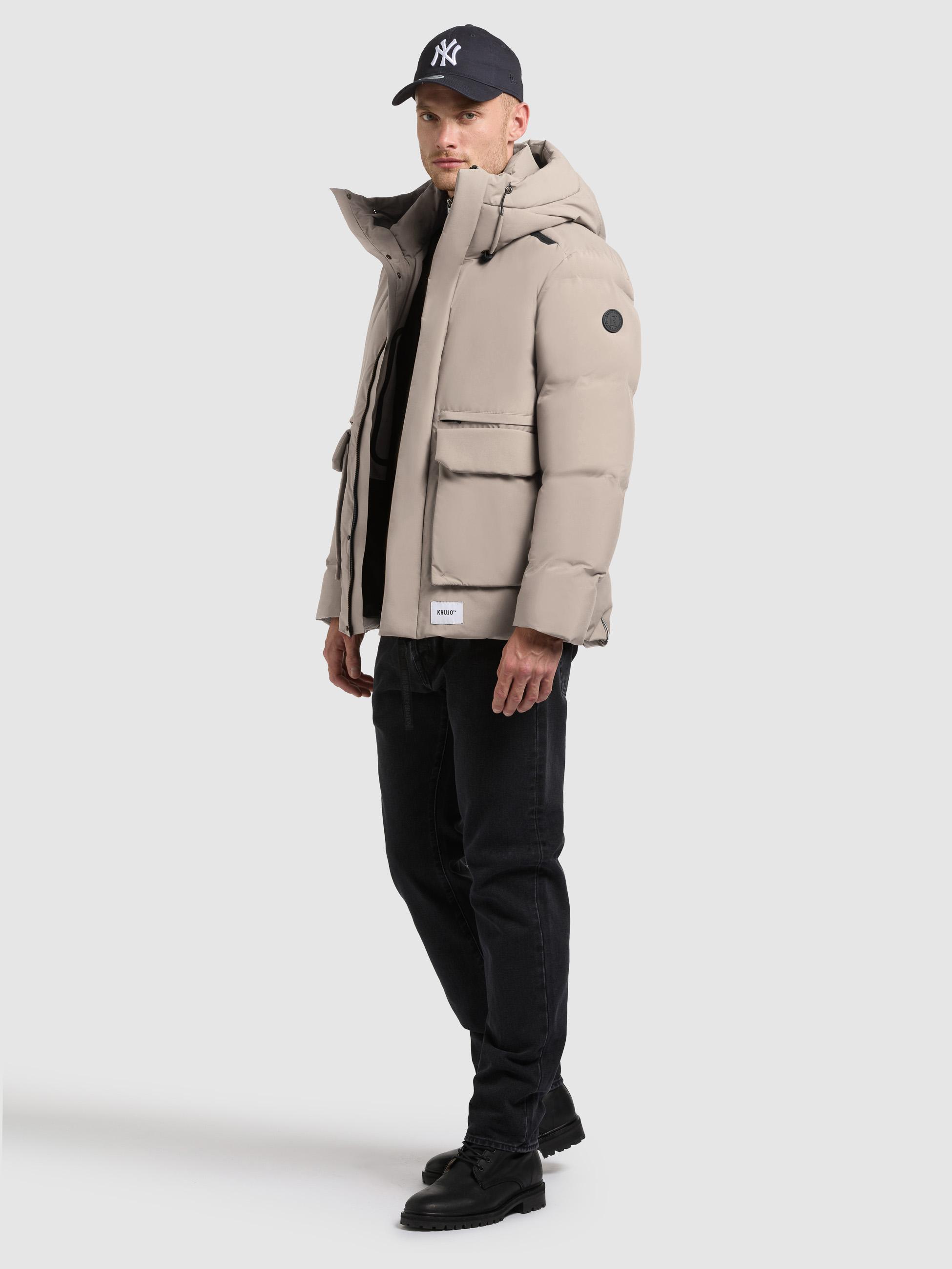 Winterjacke mit Kapuze und gesteppten Ärmeln "Dave" Greige