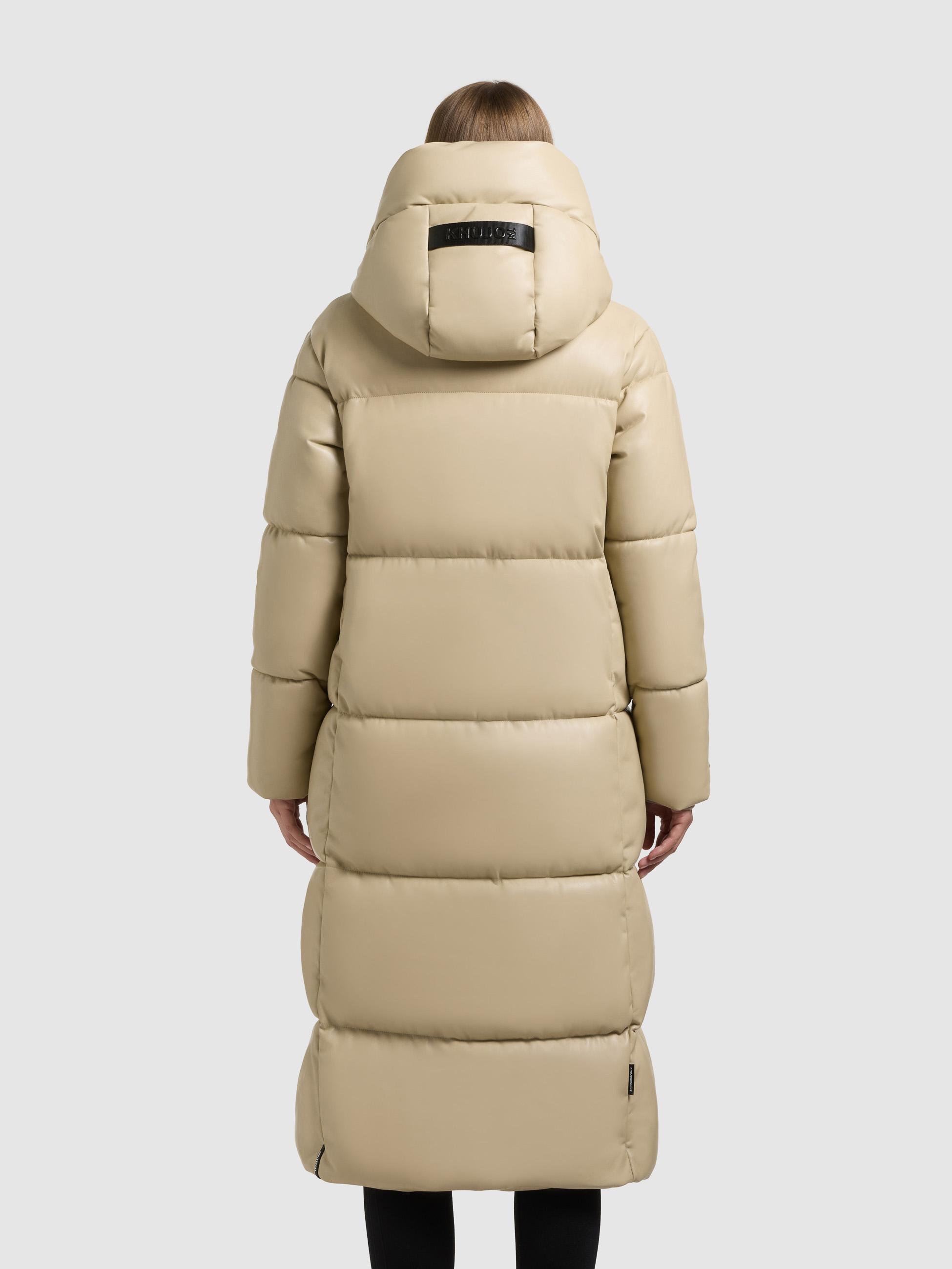 Langer Winter Steppmantel in Lederoptik "Destiny" Beige