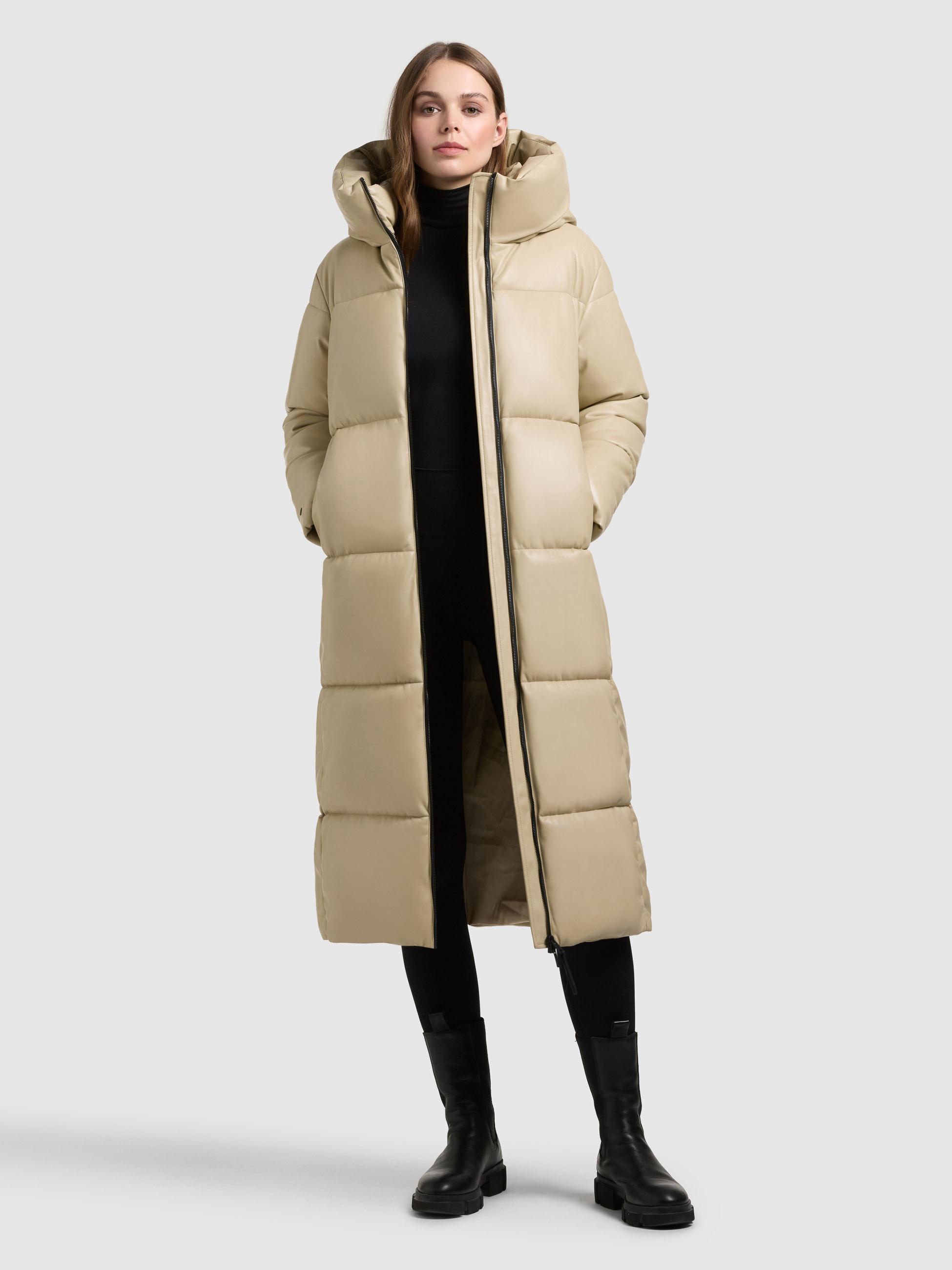 Langer Winter Steppmantel in Lederoptik "Destiny" Beige