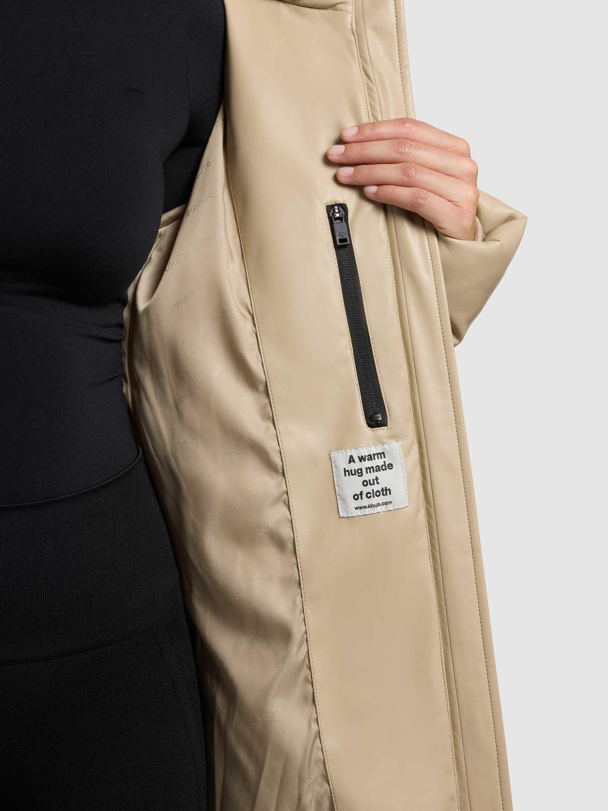 Langer Winter Steppmantel in Lederoptik "Destiny" Beige