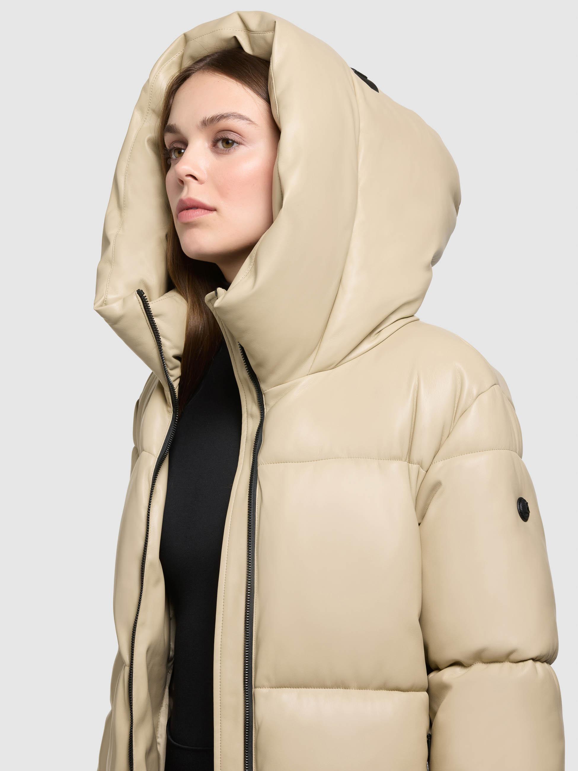 Langer Winter Steppmantel in Lederoptik "Destiny" Beige