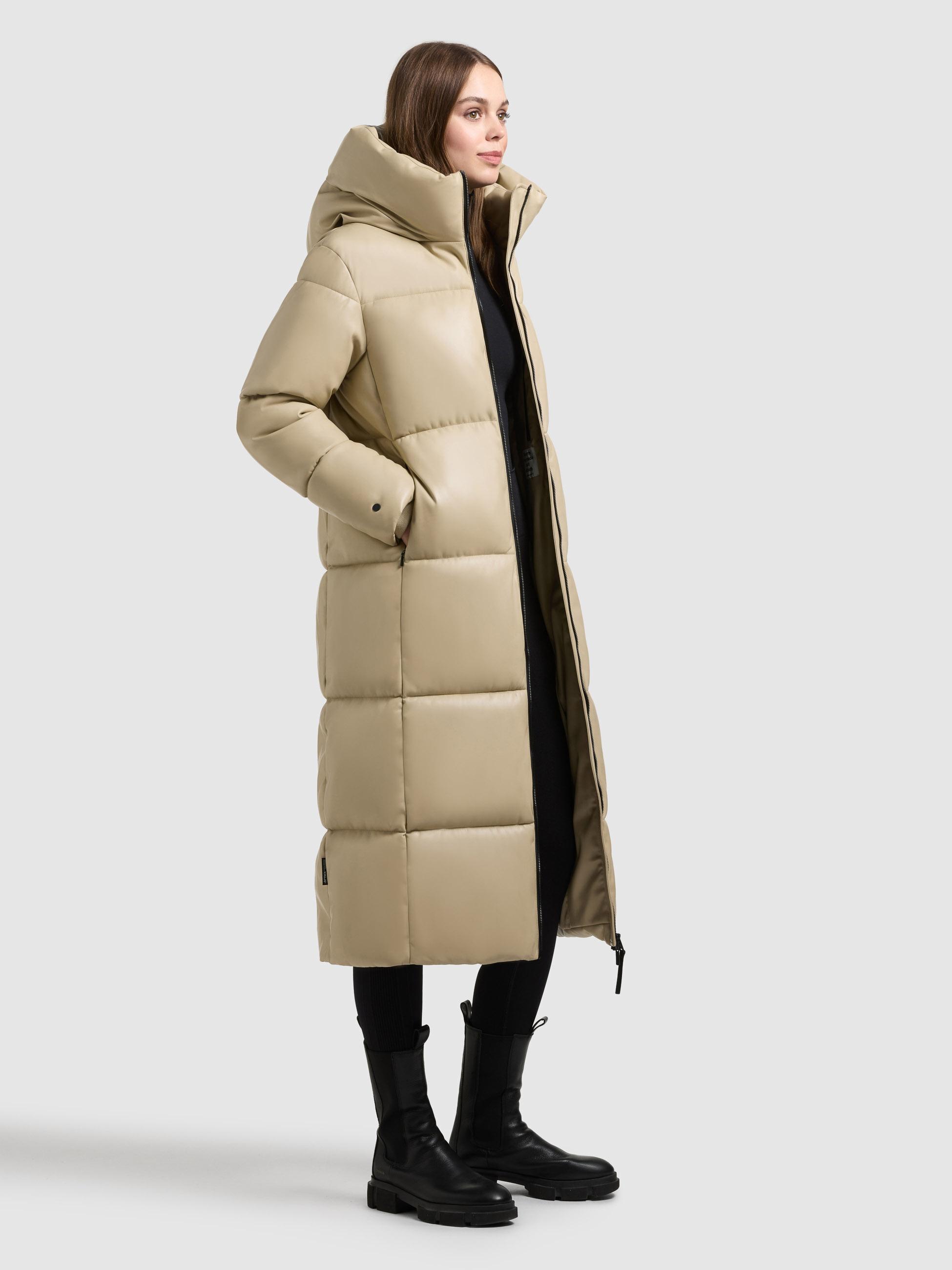 Langer Winter Steppmantel in Lederoptik "Destiny" Beige