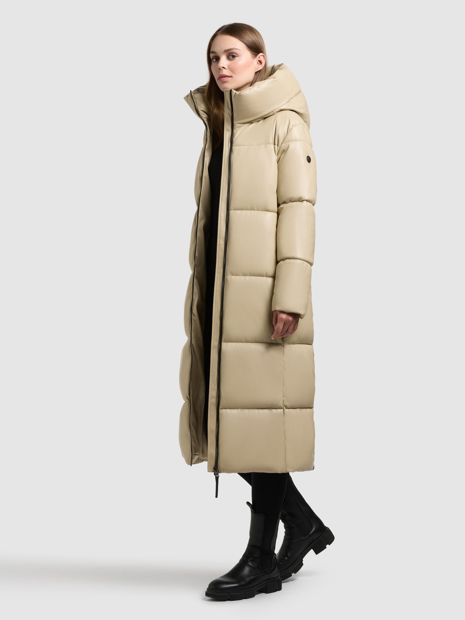 Langer Winter Steppmantel in Lederoptik "Destiny" Beige