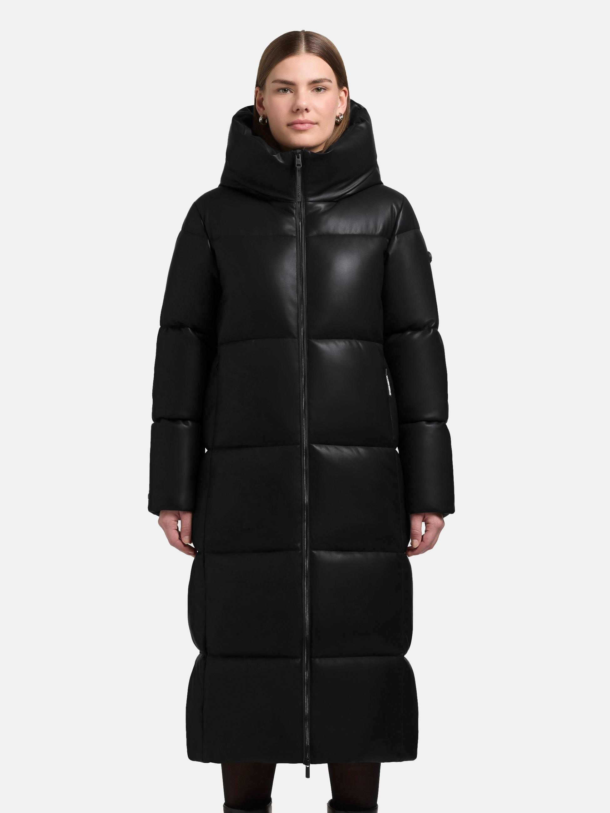 Langer Winter Steppmantel in Lederoptik "Destiny" Black