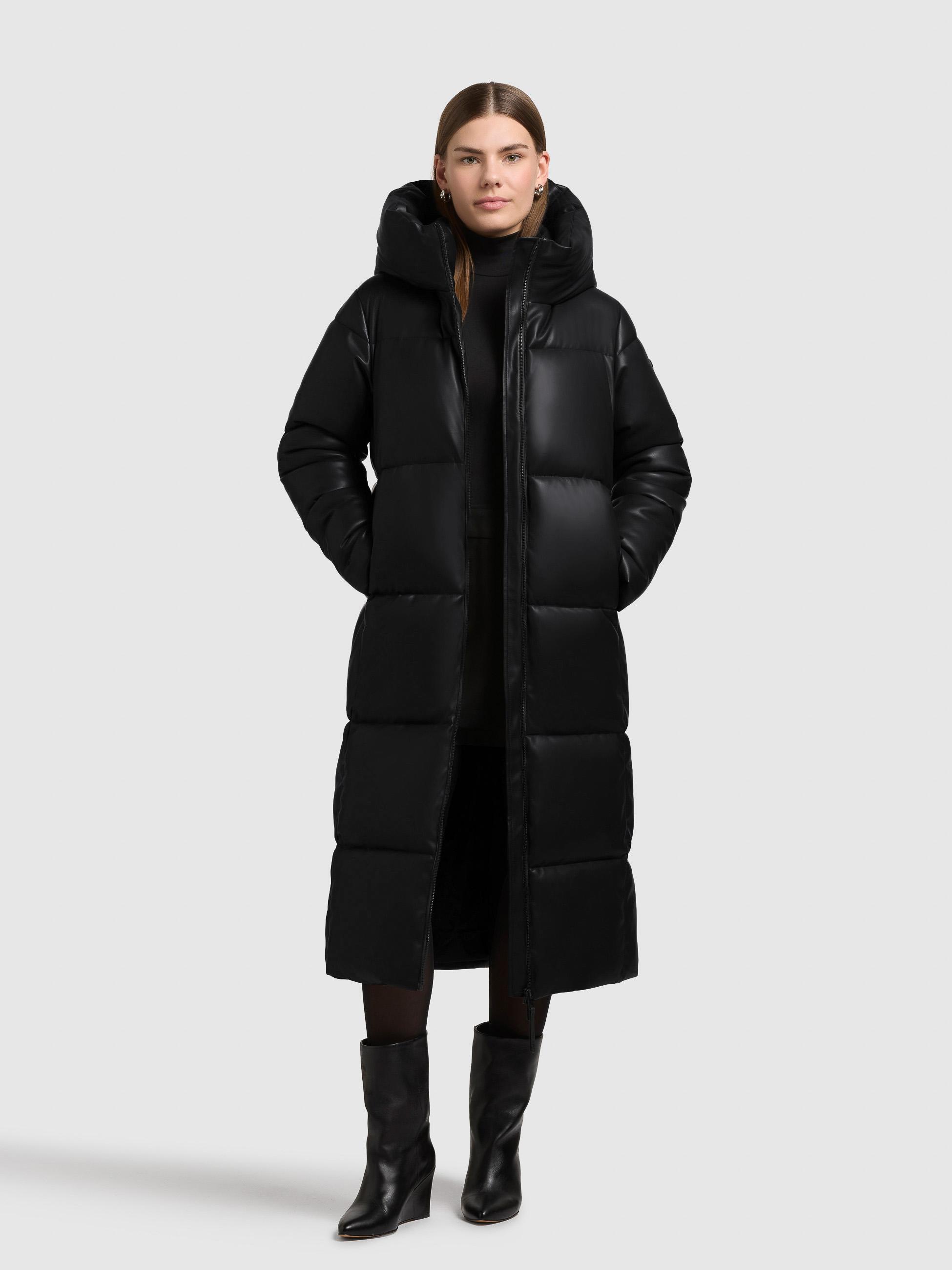 Langer Winter Steppmantel in Lederoptik "Destiny" Black