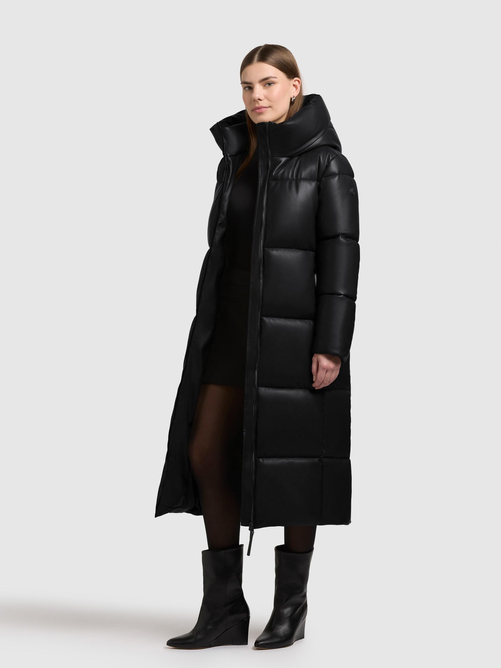 Langer Winter Steppmantel in Lederoptik "Destiny" Black