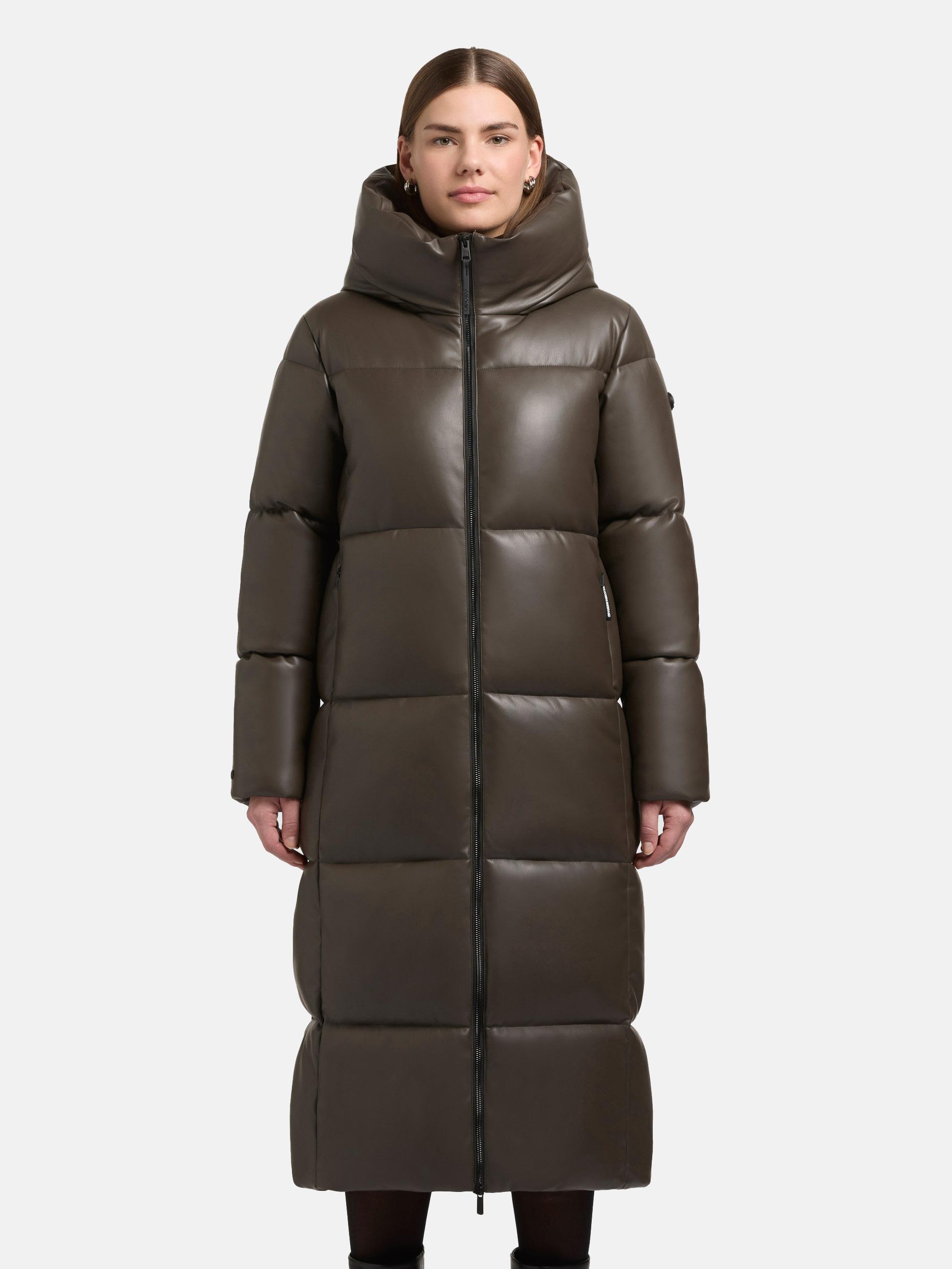 Langer Winter Steppmantel in Lederoptik "Destiny" Brown