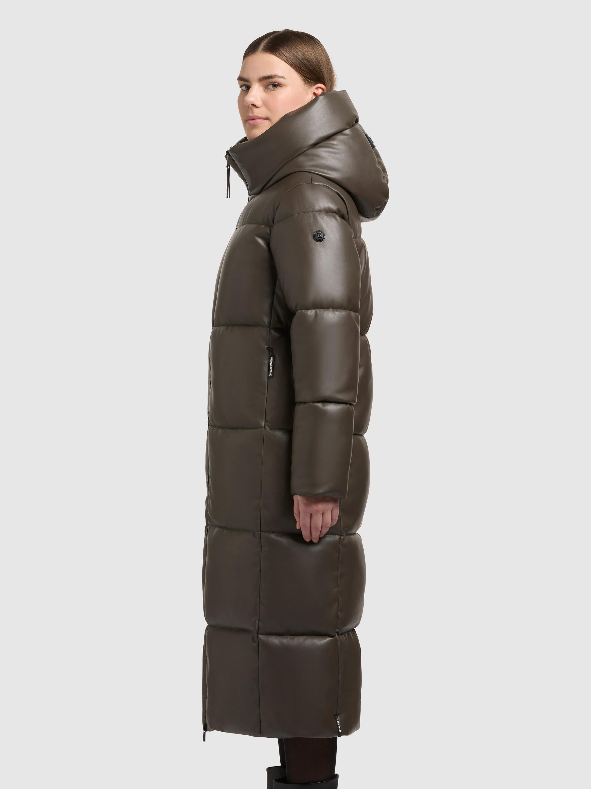 Langer Winter Steppmantel in Lederoptik "Destiny" Brown