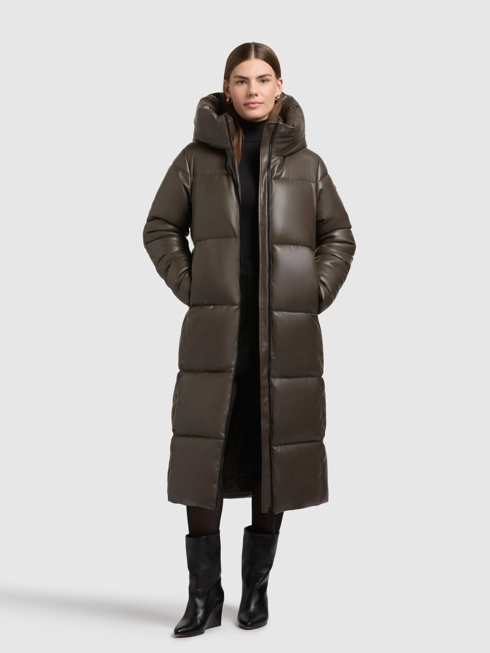 Langer Winter Steppmantel in Lederoptik "Destiny" Brown