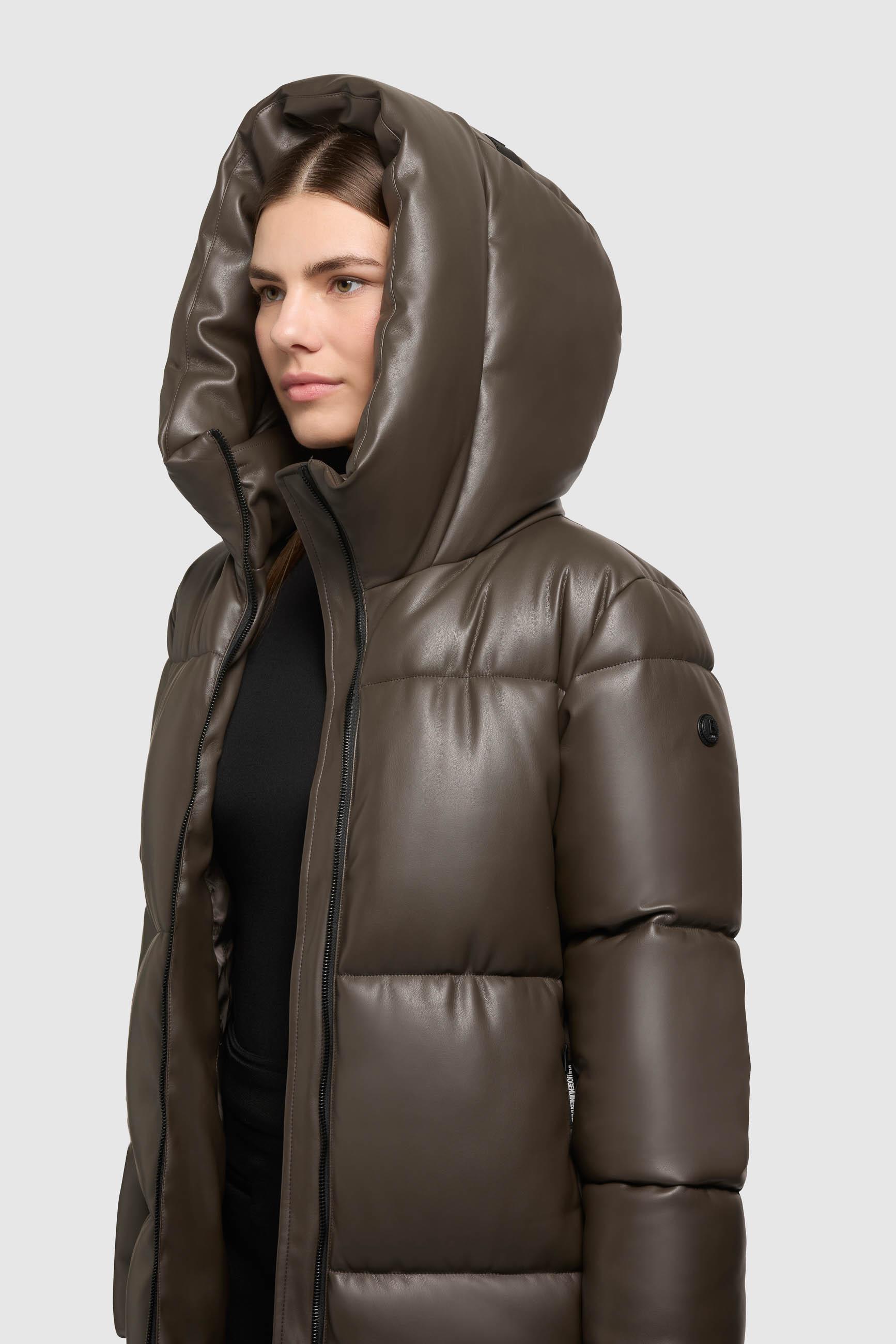 Langer Winter Steppmantel in Lederoptik "Destiny" Brown