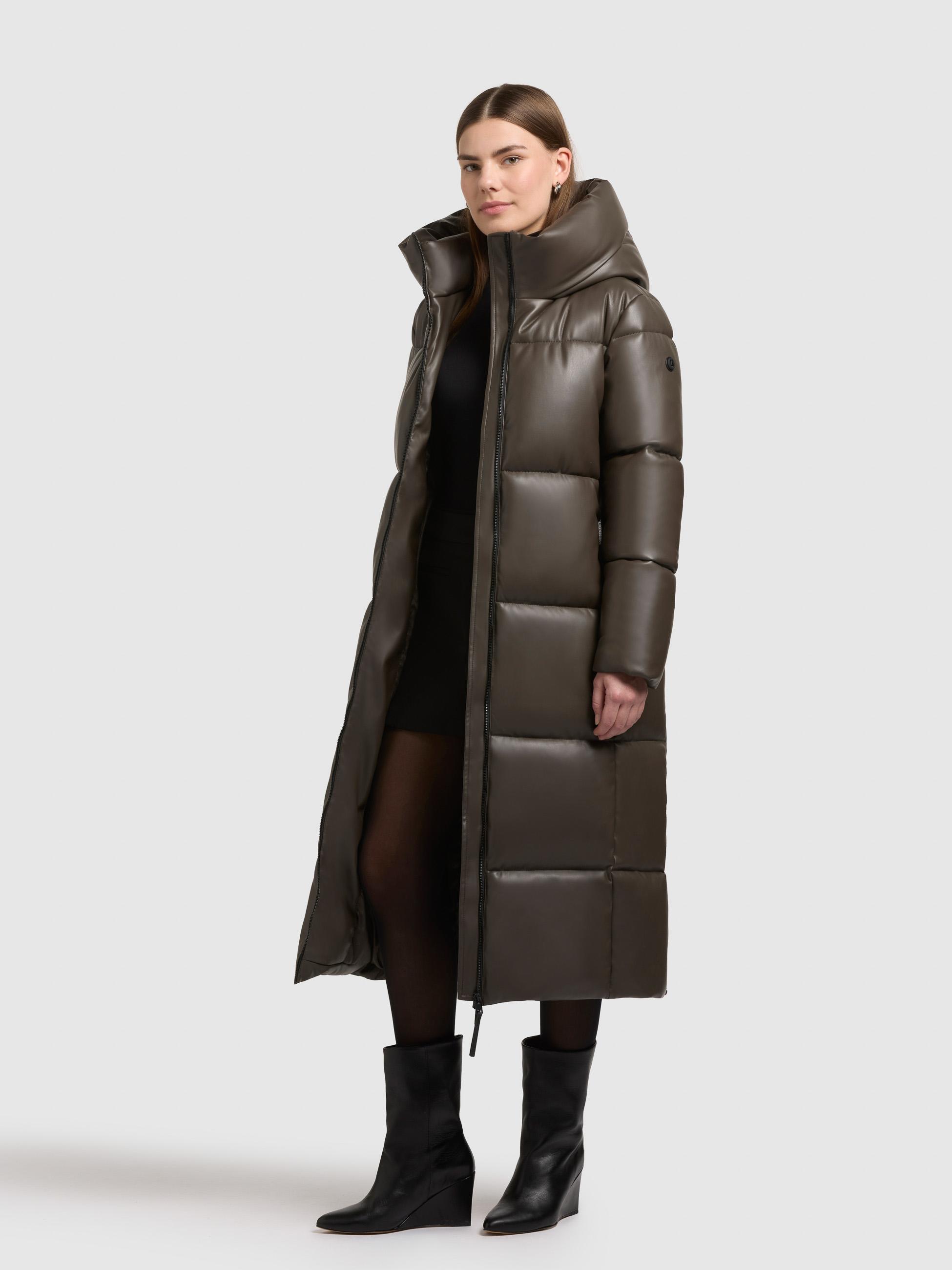 Langer Winter Steppmantel in Lederoptik "Destiny" Brown