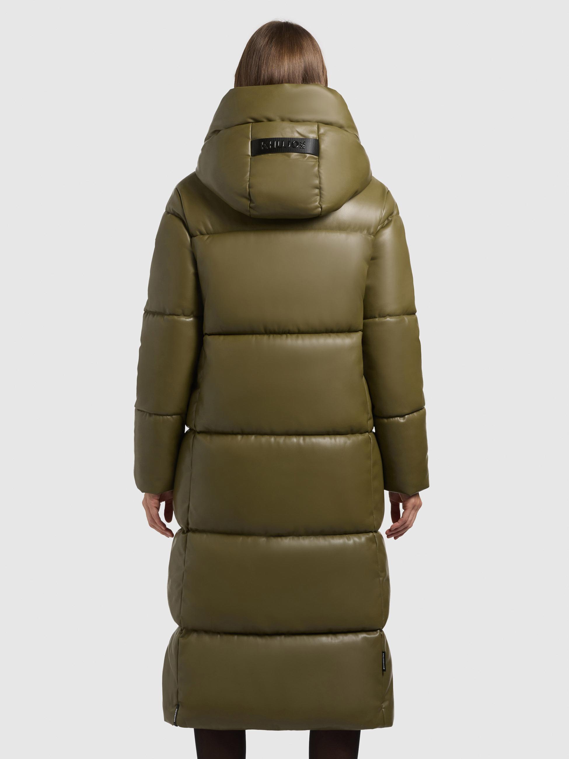 Langer Winter Steppmantel in Lederoptik "Destiny" Olive