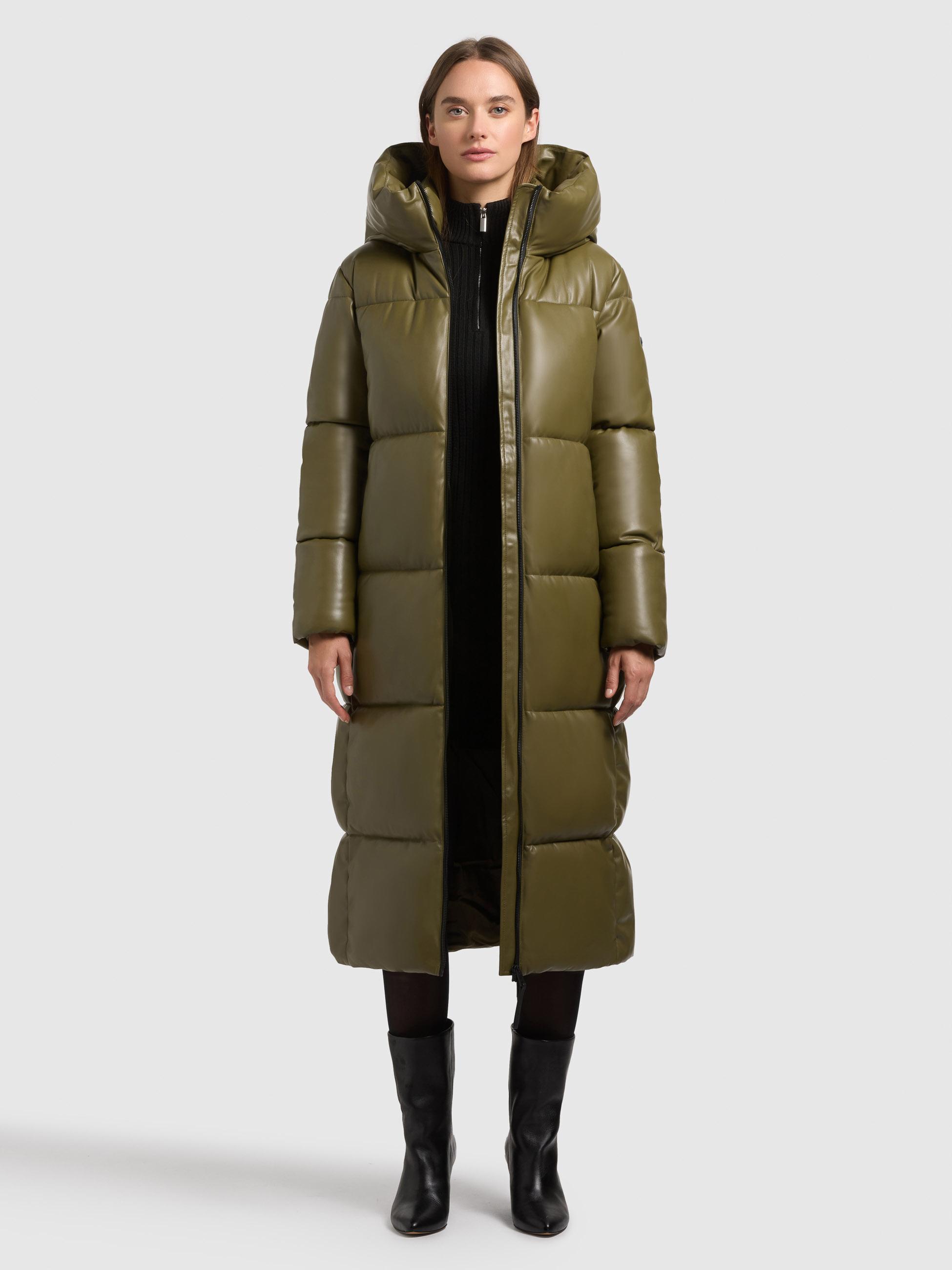 Langer Winter Steppmantel in Lederoptik "Destiny" Olive