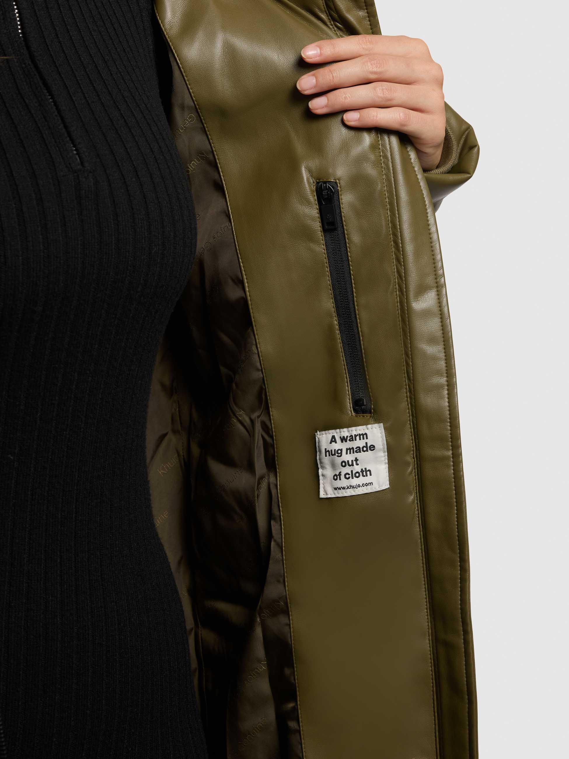 Langer Winter Steppmantel in Lederoptik "Destiny" Olive