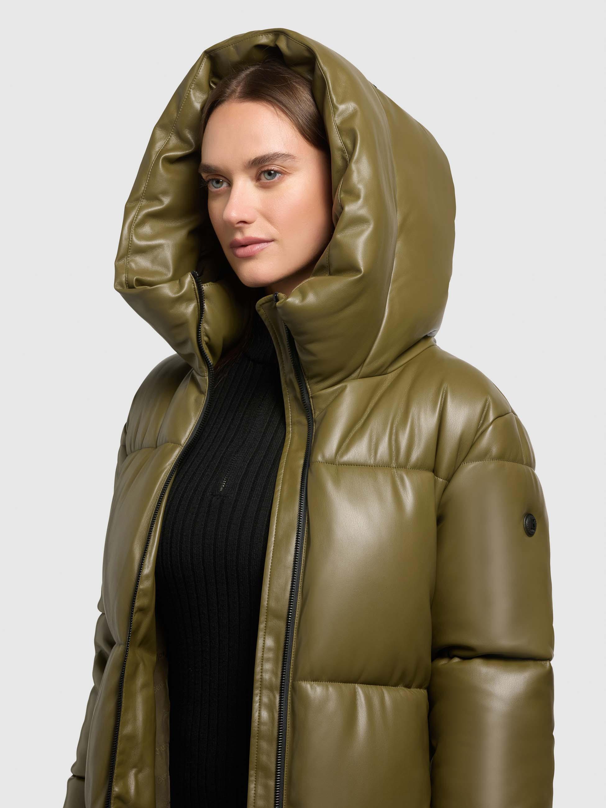 Langer Winter Steppmantel in Lederoptik "Destiny" Olive