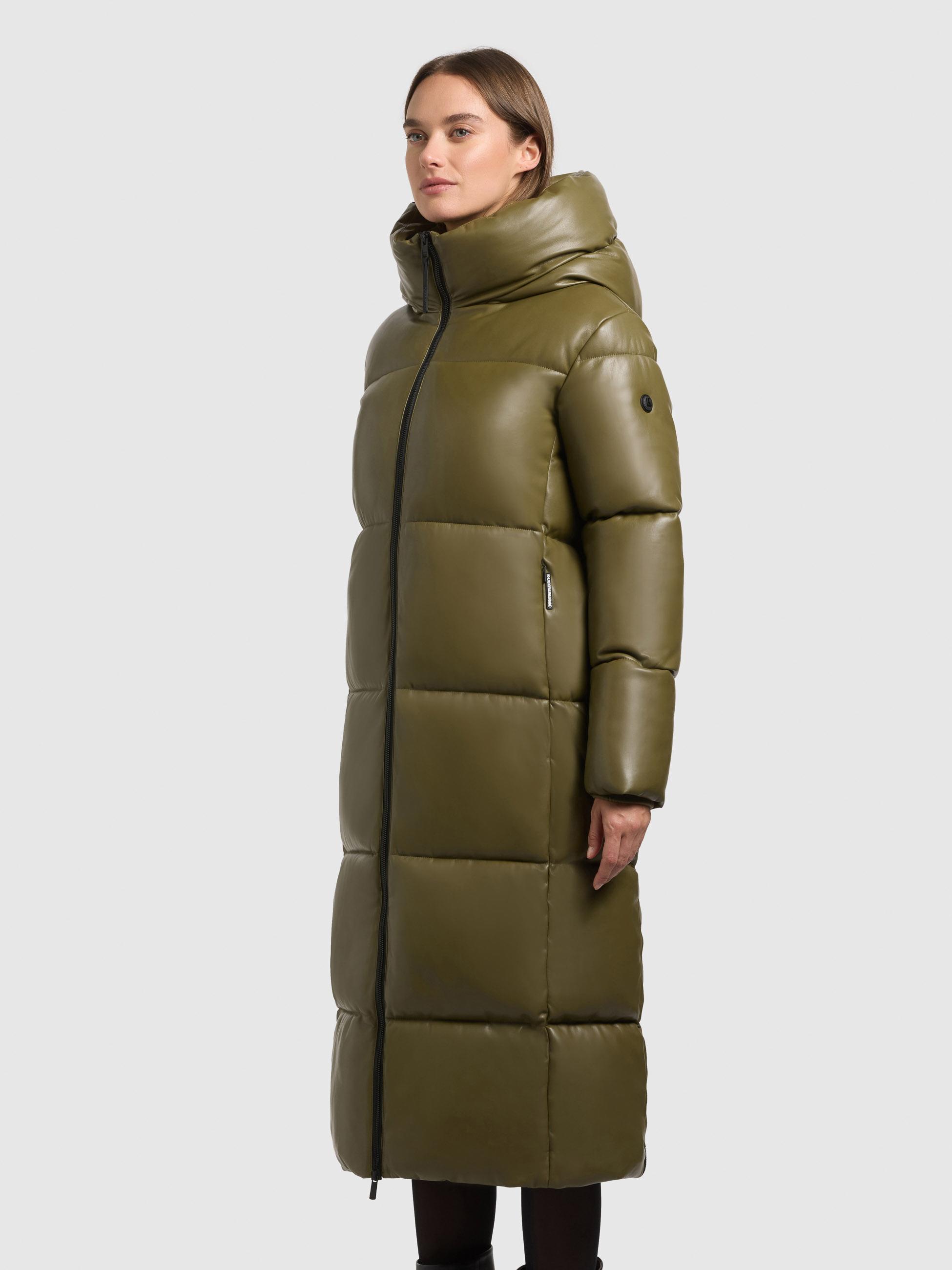 Langer Winter Steppmantel in Lederoptik "Destiny" Olive