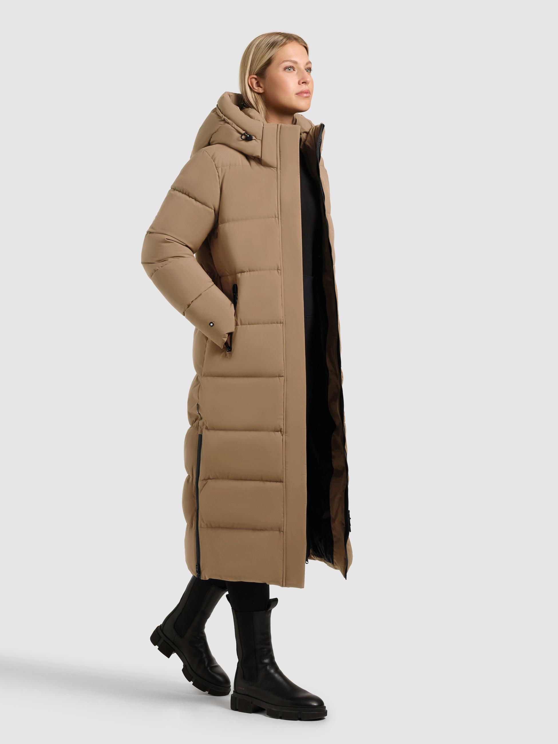 Extralanger Steppmantel mit abnehmbarer Kapuze "Dote2" Cookie Beige