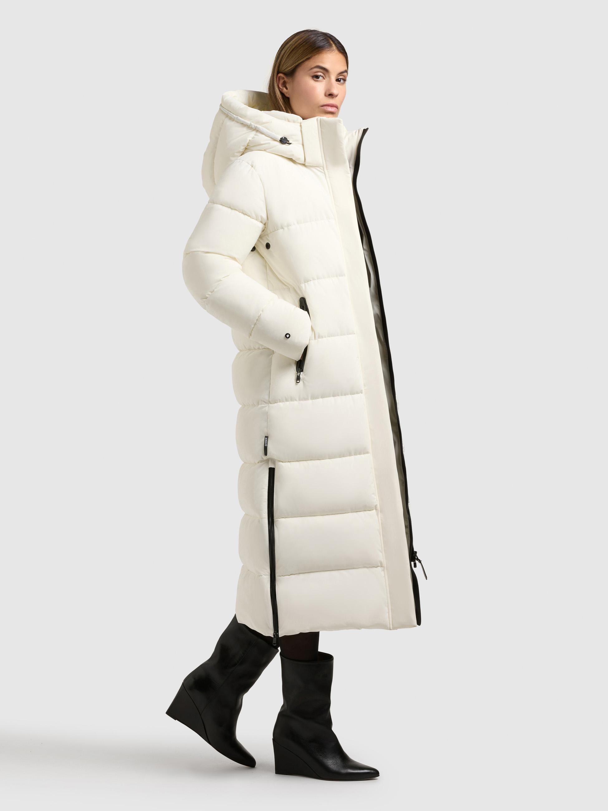 Extralanger Steppmantel mit abnehmbarer Kapuze "Dote2" Luna White