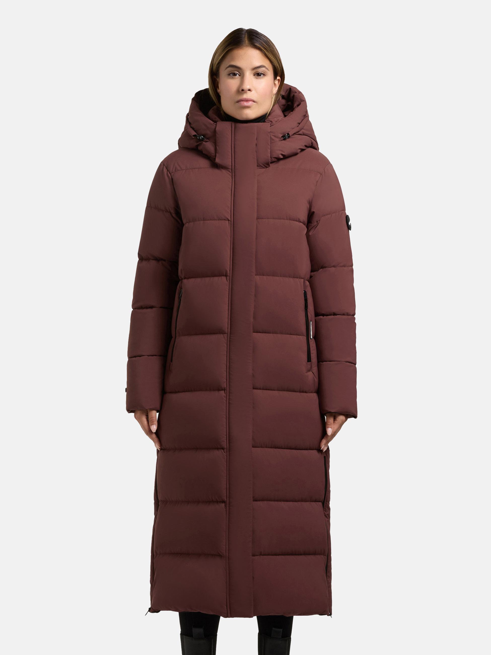 Extralanger Steppmantel mit abnehmbarer Kapuze "Dote2" Moscato Red