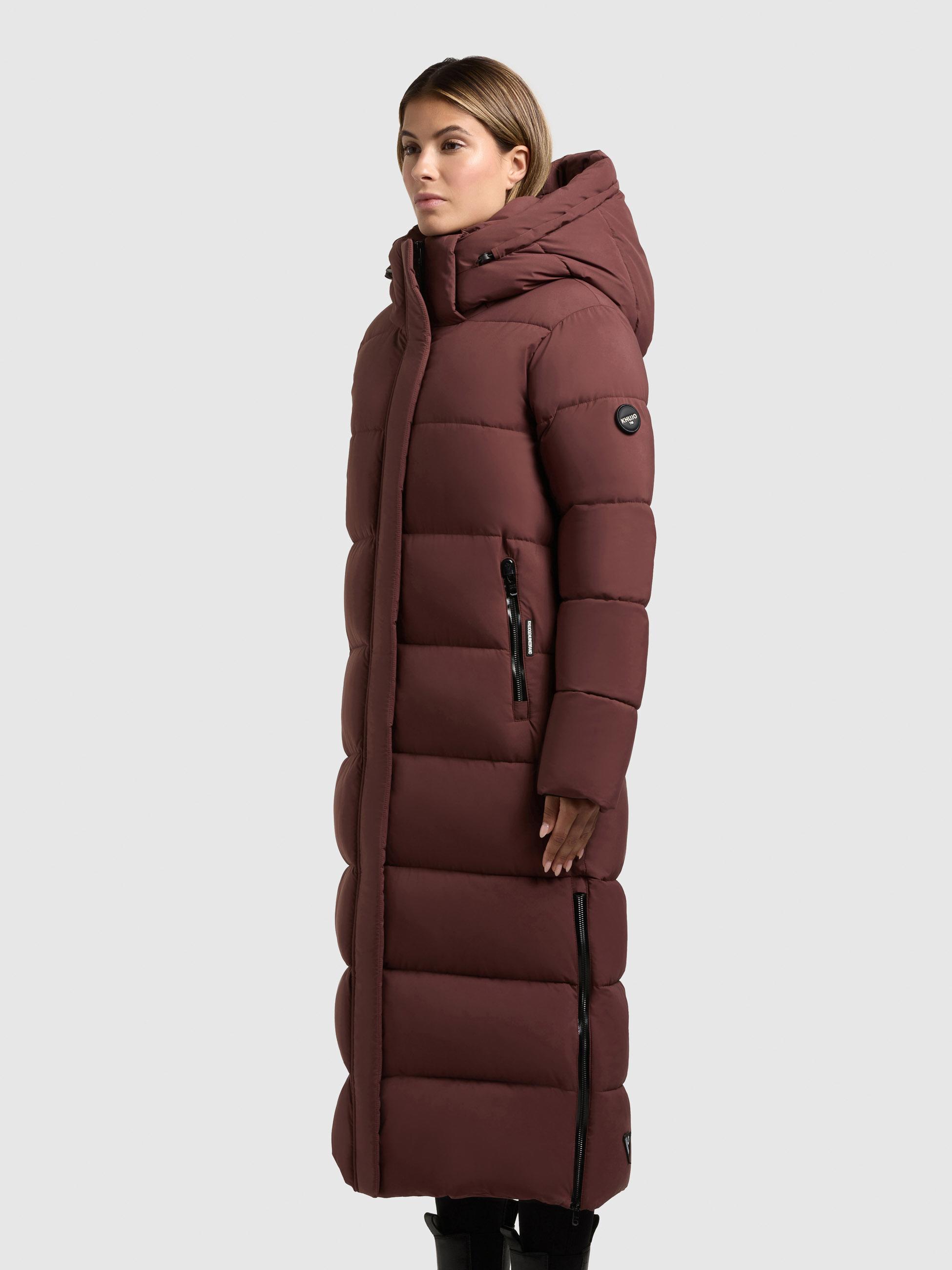 Extralanger Steppmantel mit abnehmbarer Kapuze "Dote2" Moscato Red