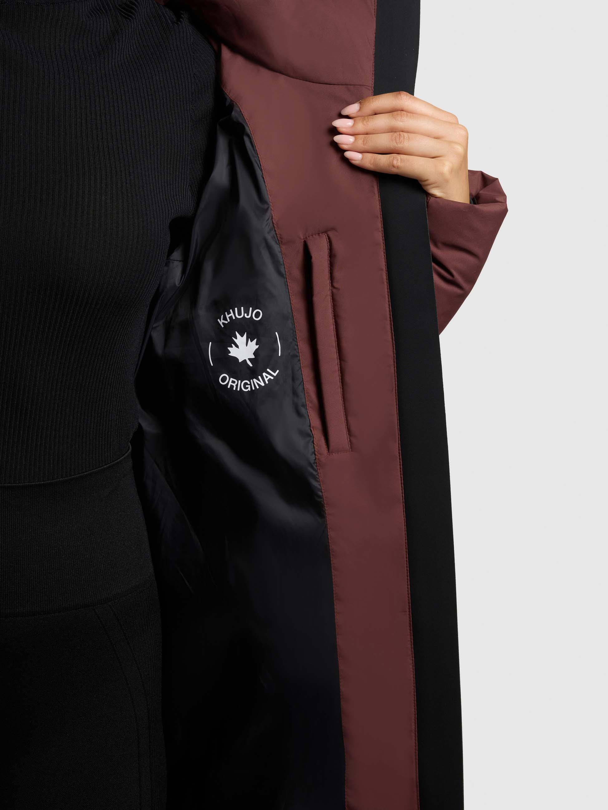 Extralanger Steppmantel mit abnehmbarer Kapuze "Dote2" Moscato Red