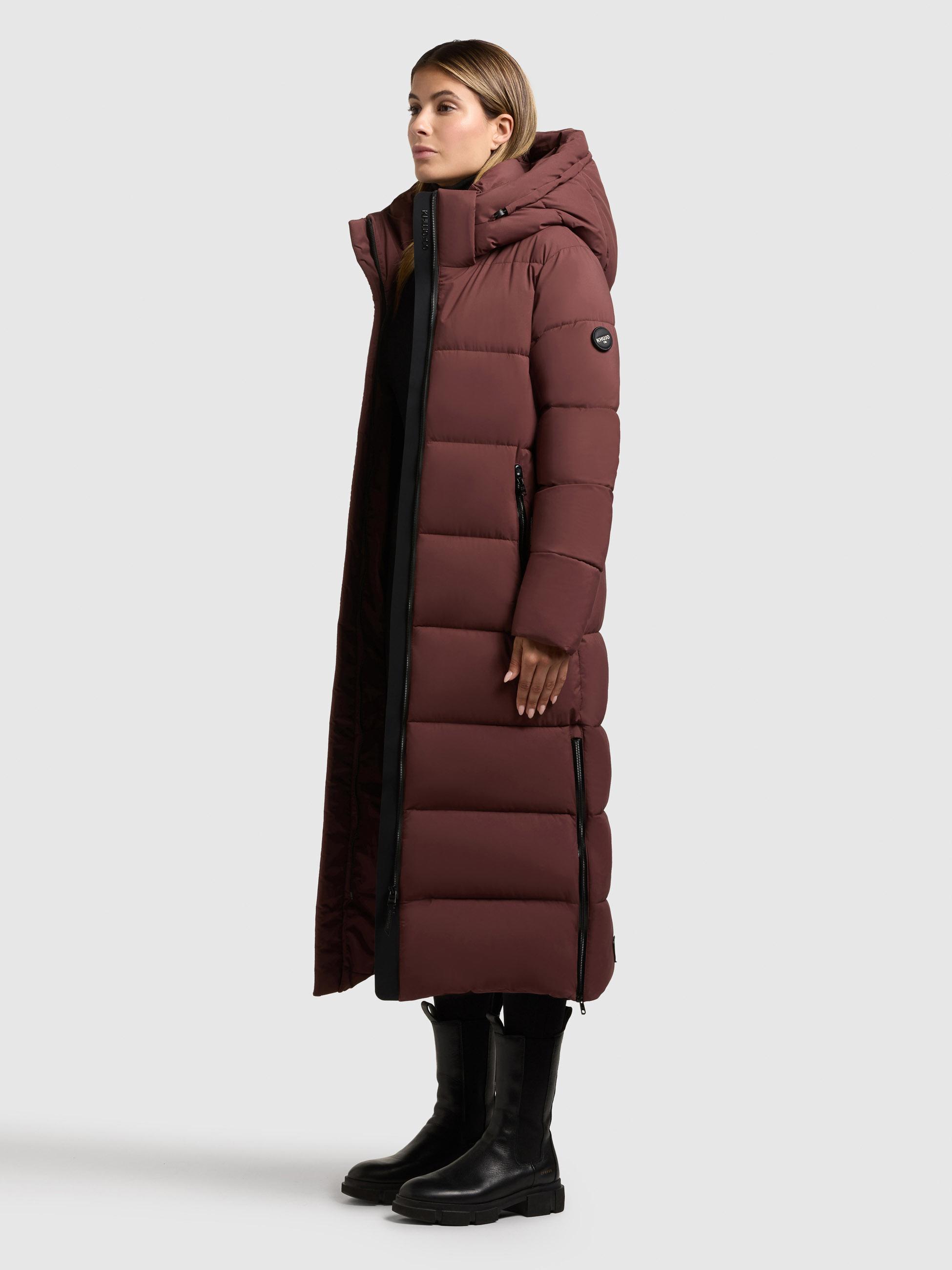 Extralanger Steppmantel mit abnehmbarer Kapuze "Dote2" Moscato Red