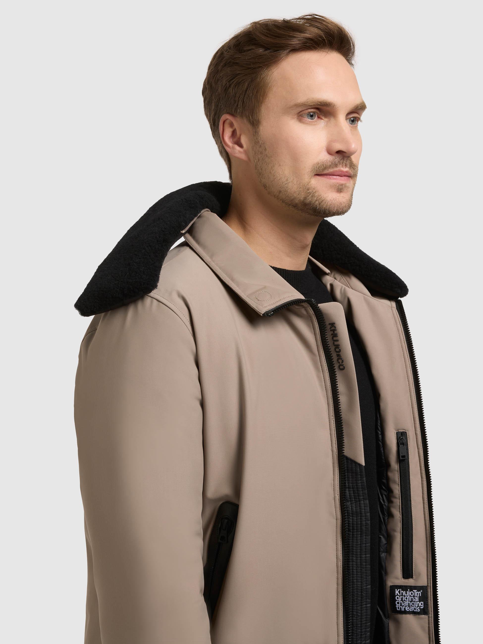 Winterjacke mit Teddy-Kunstfell-Kragen "Ginster" Greige