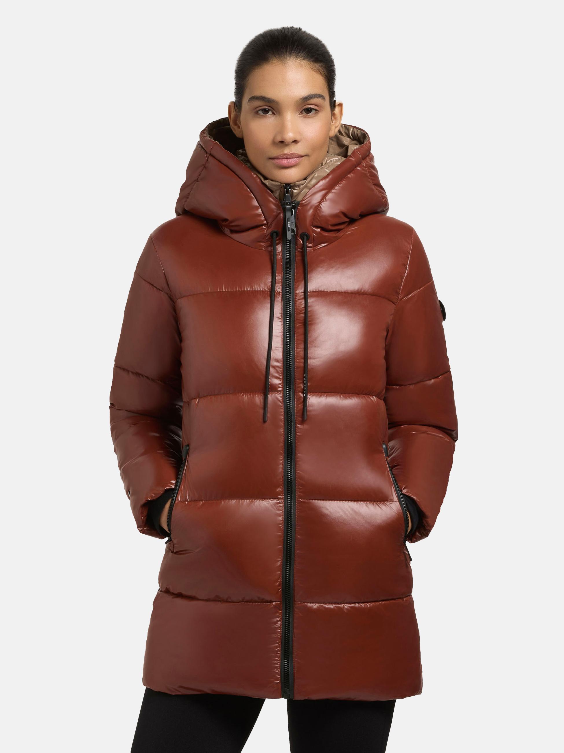 Glänzender gesteppter Winter Kurzmantel "Grana-YM" Coconut Brown