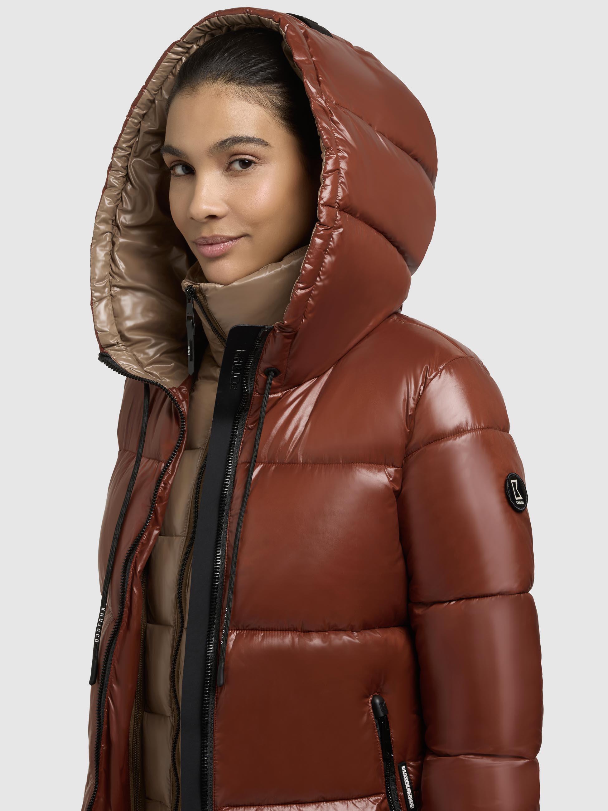 Glänzender gesteppter Winter Kurzmantel "Grana-YM" Coconut Brown