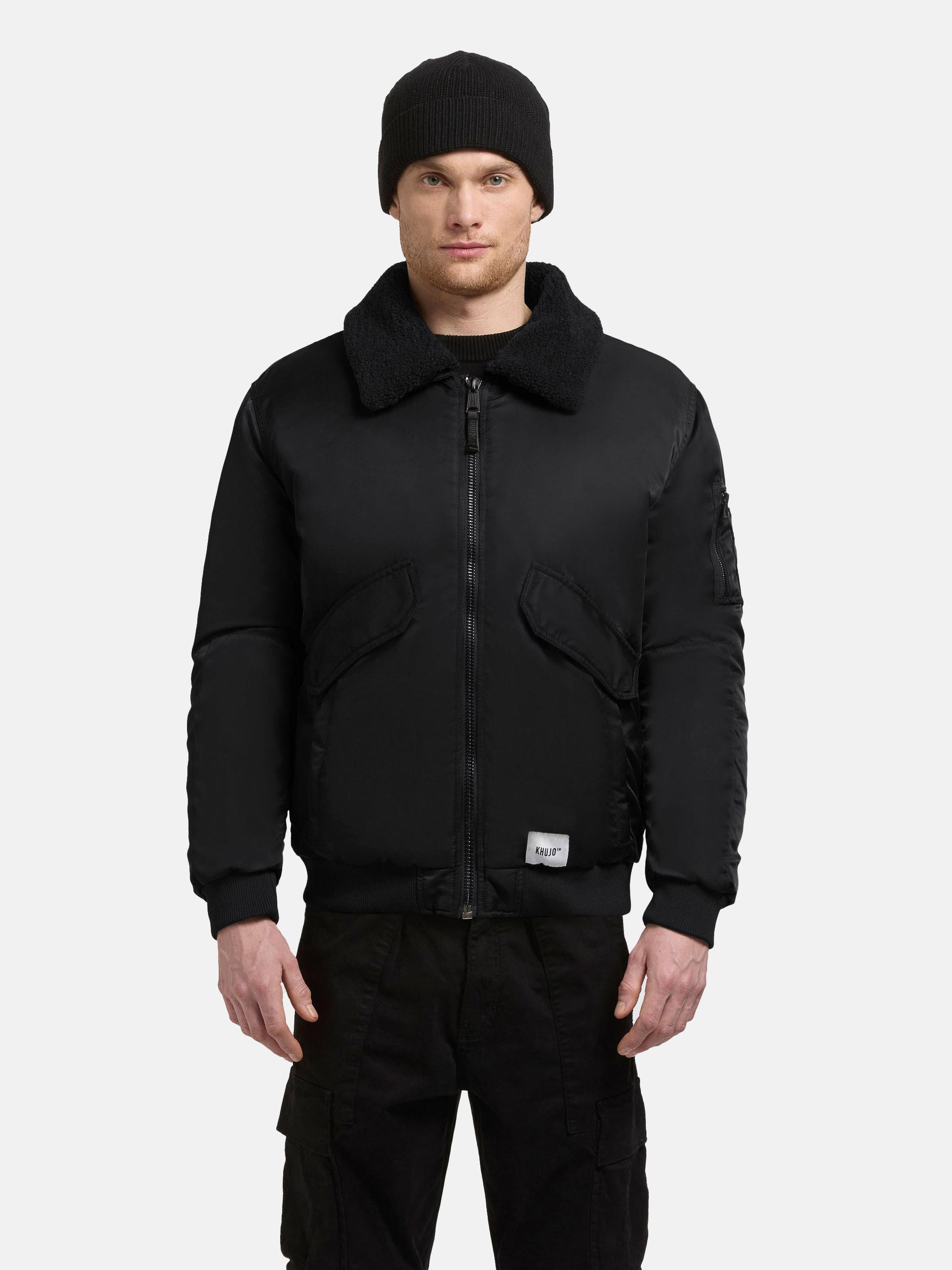 Warme Bomberjacke mit abnehmbarem Kunstpelz-Besatz "Ground" Black