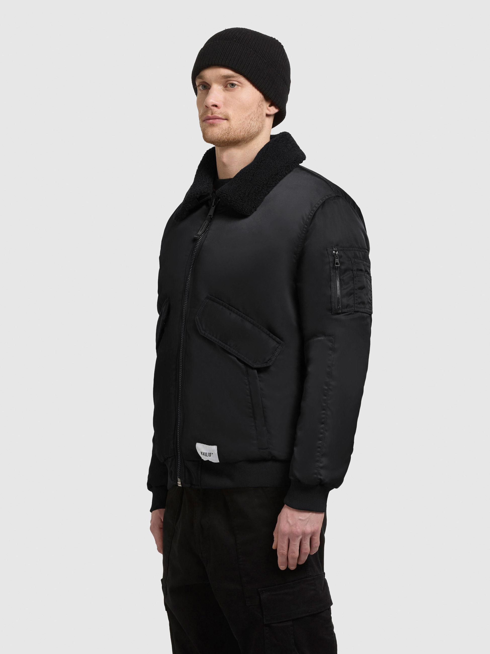 Warme Bomberjacke mit abnehmbarem Kunstpelz-Besatz "Ground" Black
