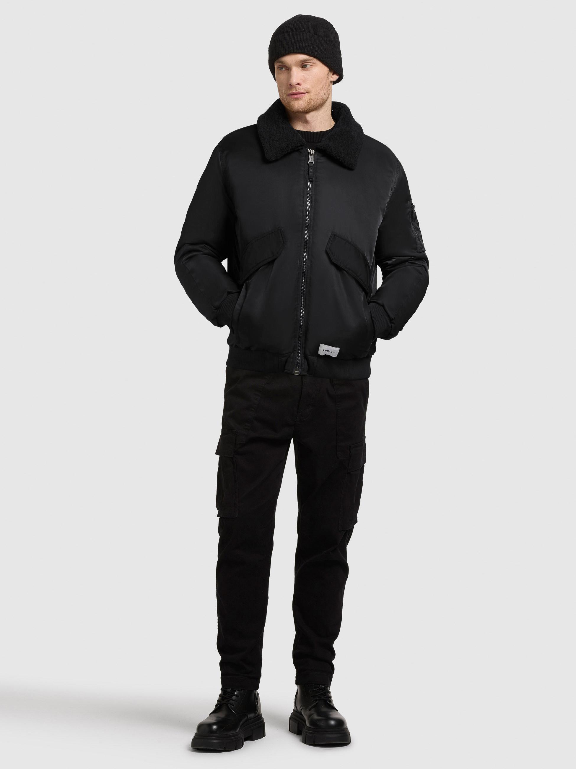 Warme Bomberjacke mit abnehmbarem Kunstpelz-Besatz "Ground" Black