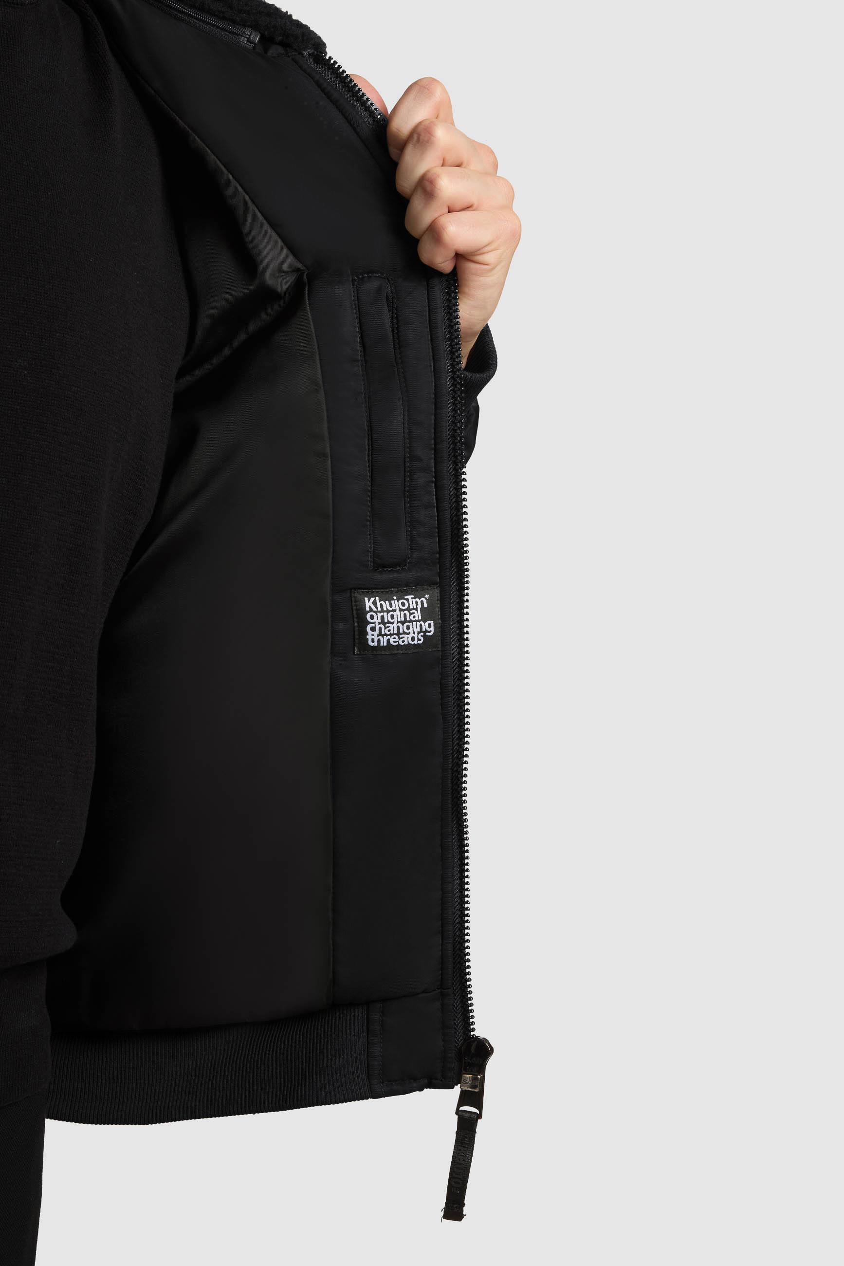 Warme Bomberjacke mit abnehmbarem Kunstpelz-Besatz "Ground" Black