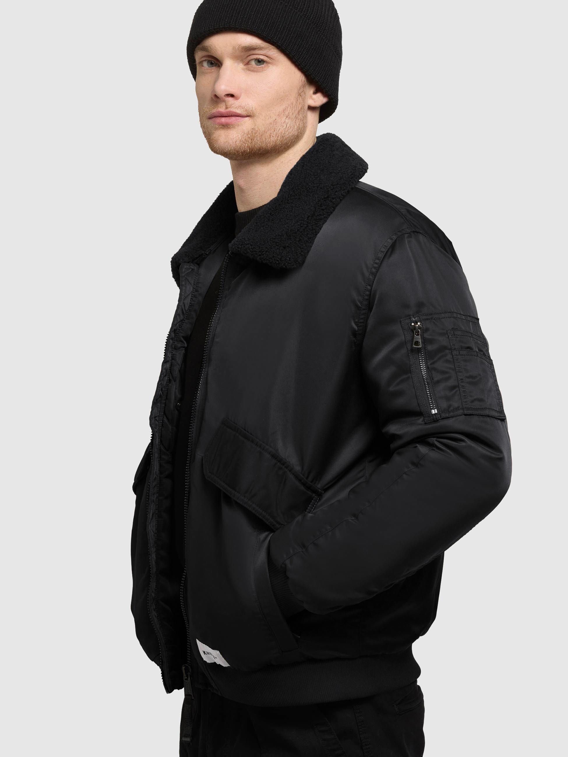 Warme Bomberjacke mit abnehmbarem Kunstpelz-Besatz "Ground" Black