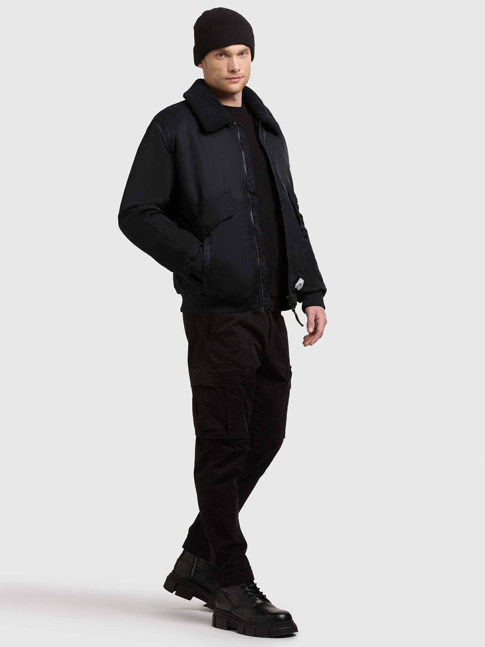 Warme Bomberjacke mit abnehmbarem Kunstpelz-Besatz "Ground" Black