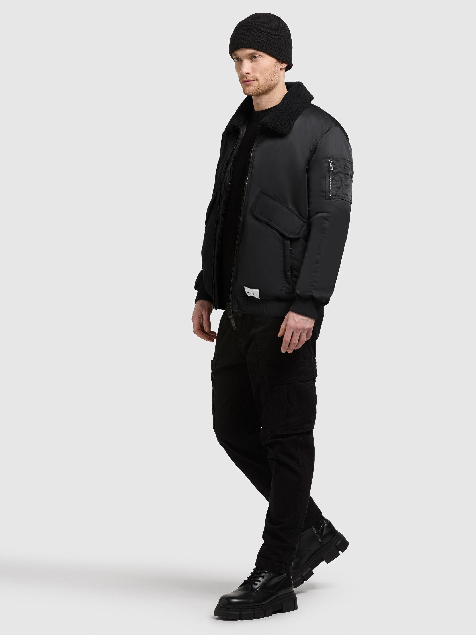 Warme Bomberjacke mit abnehmbarem Kunstpelz-Besatz "Ground" Black