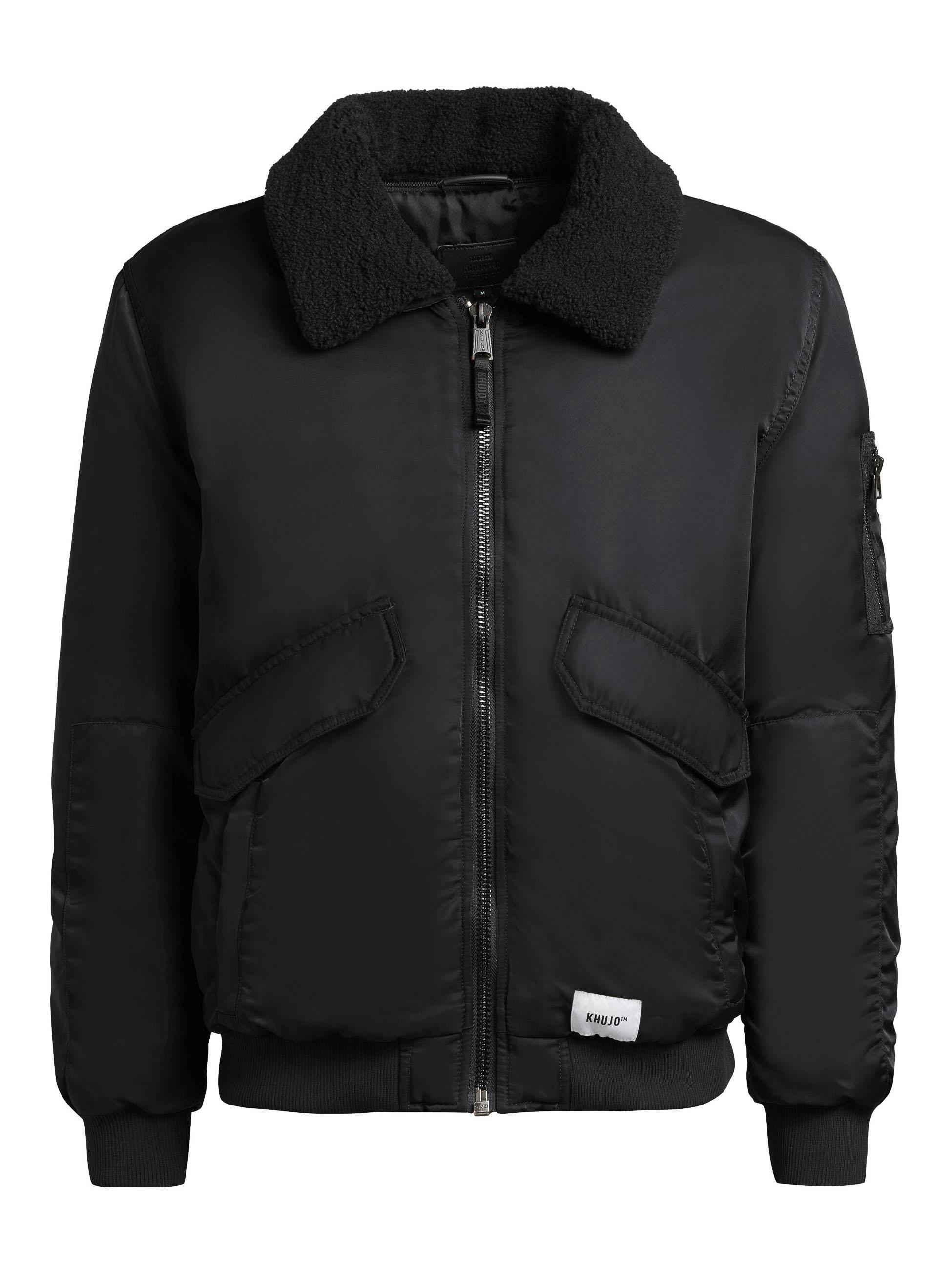 Warme Bomberjacke mit abnehmbarem Kunstpelz-Besatz "Ground" Black