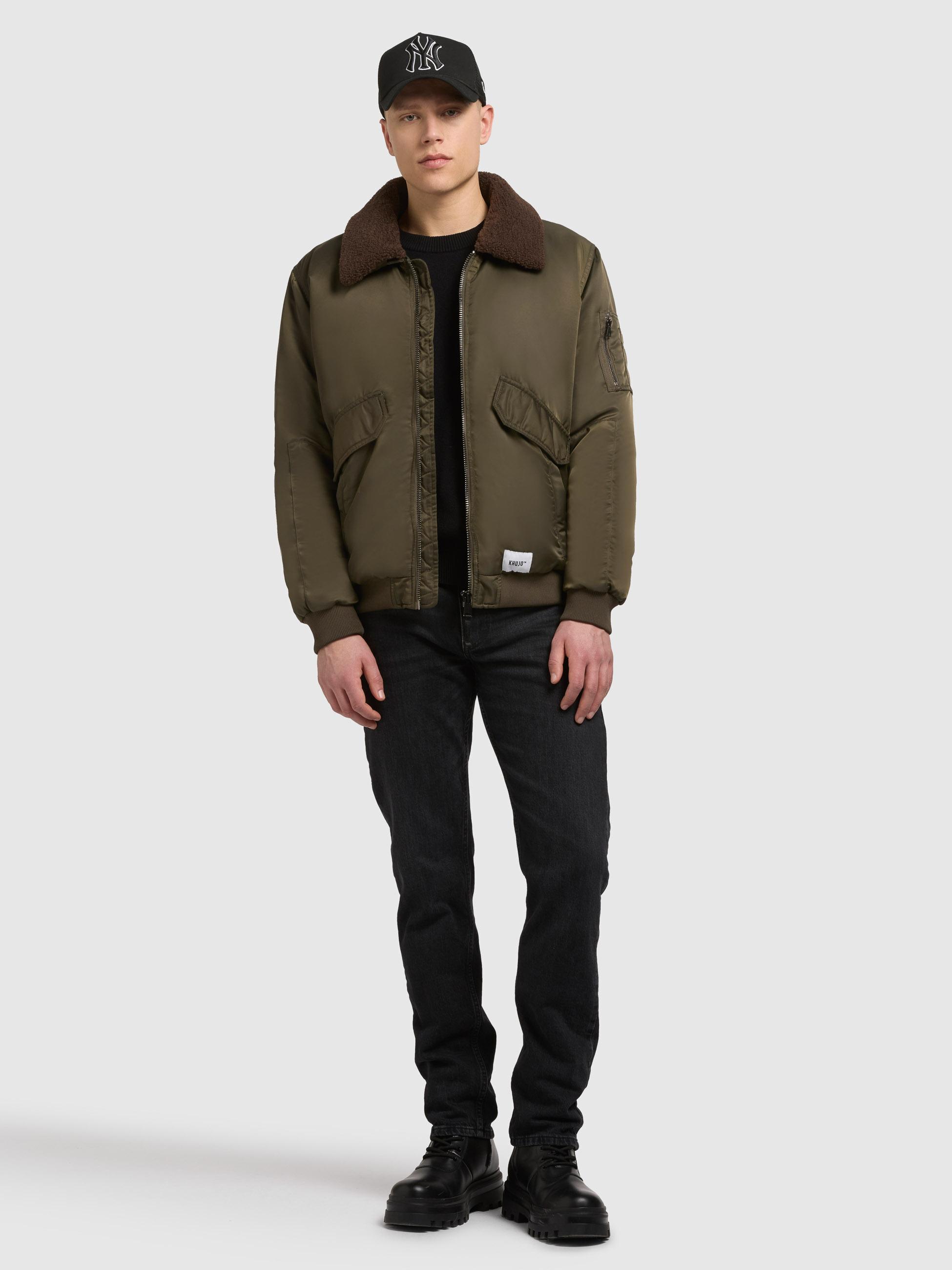 Warme Bomberjacke mit abnehmbarem Kunstpelz-Besatz "Ground" Forest Green