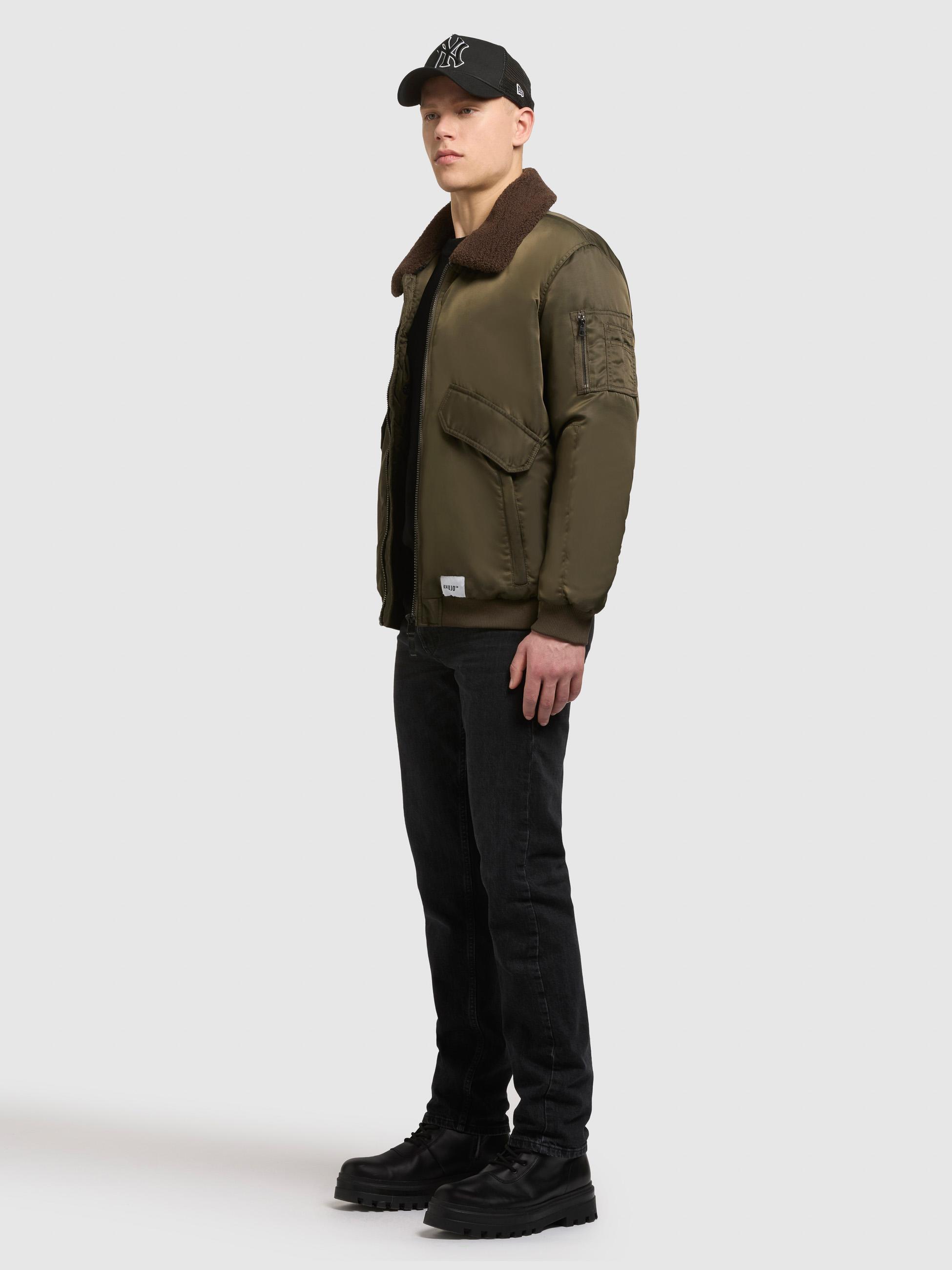 Warme Bomberjacke mit abnehmbarem Kunstpelz-Besatz "Ground" Forest Green