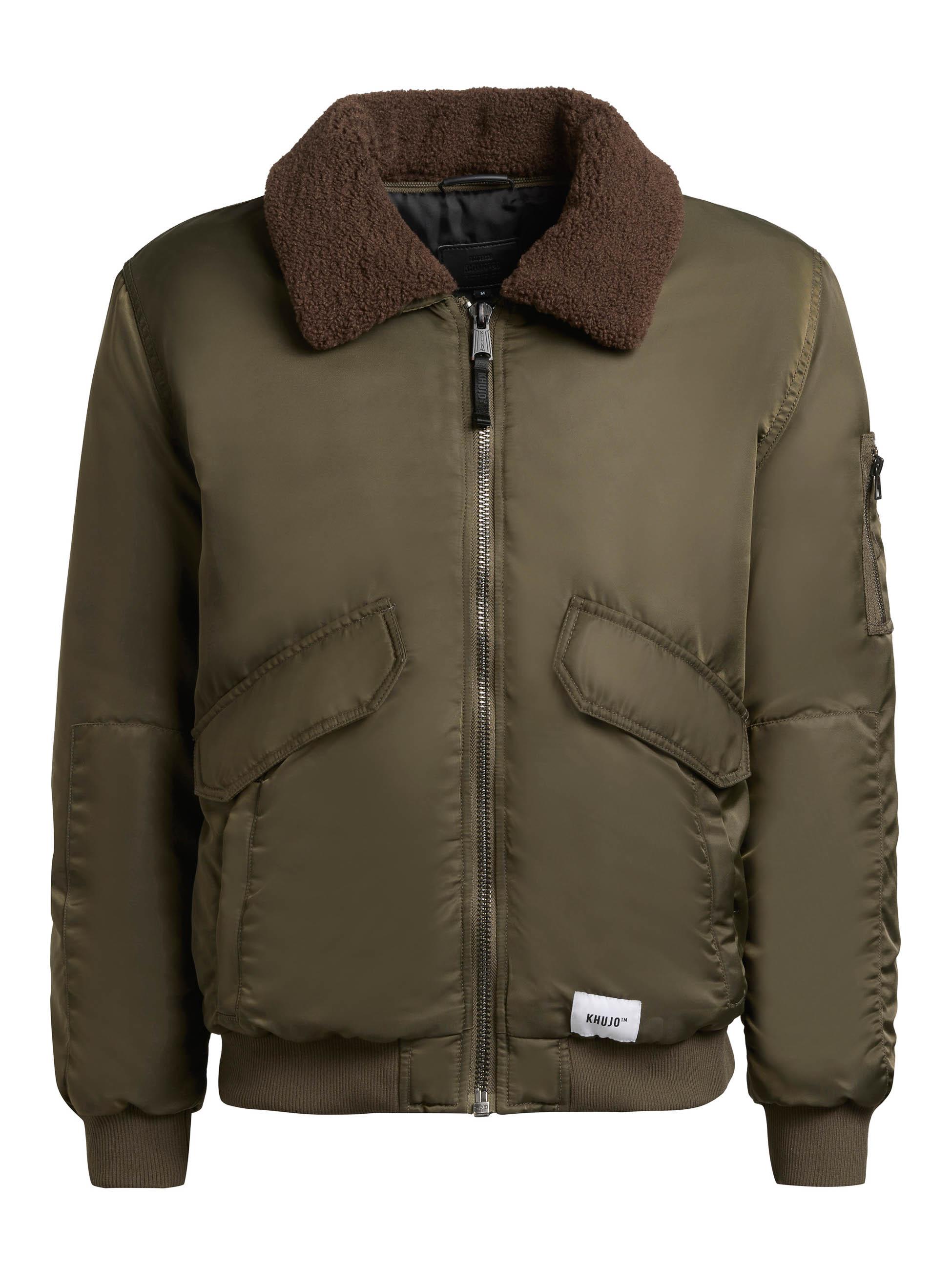 Warme Bomberjacke mit abnehmbarem Kunstpelz-Besatz "Ground" Forest Green