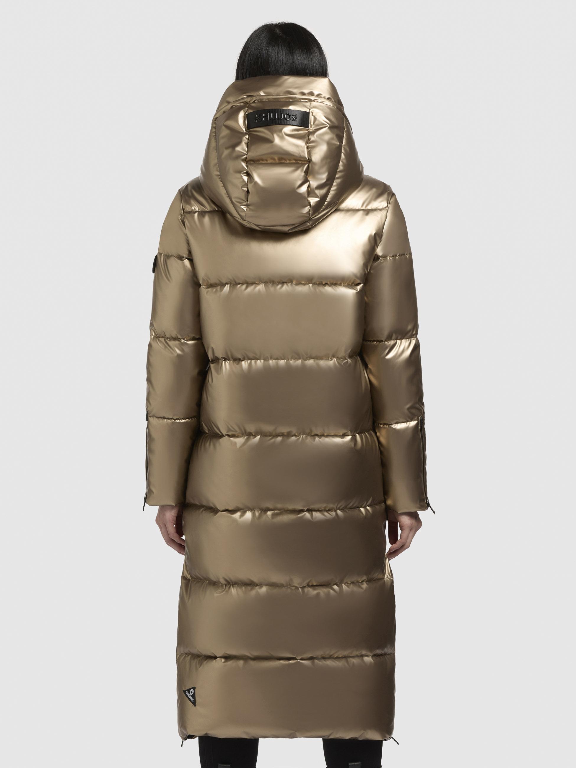 Glänzender warmer Winter Steppmantel lang mit abnehmbarer Kapuze "Hedd Shiny-YM" Gold
