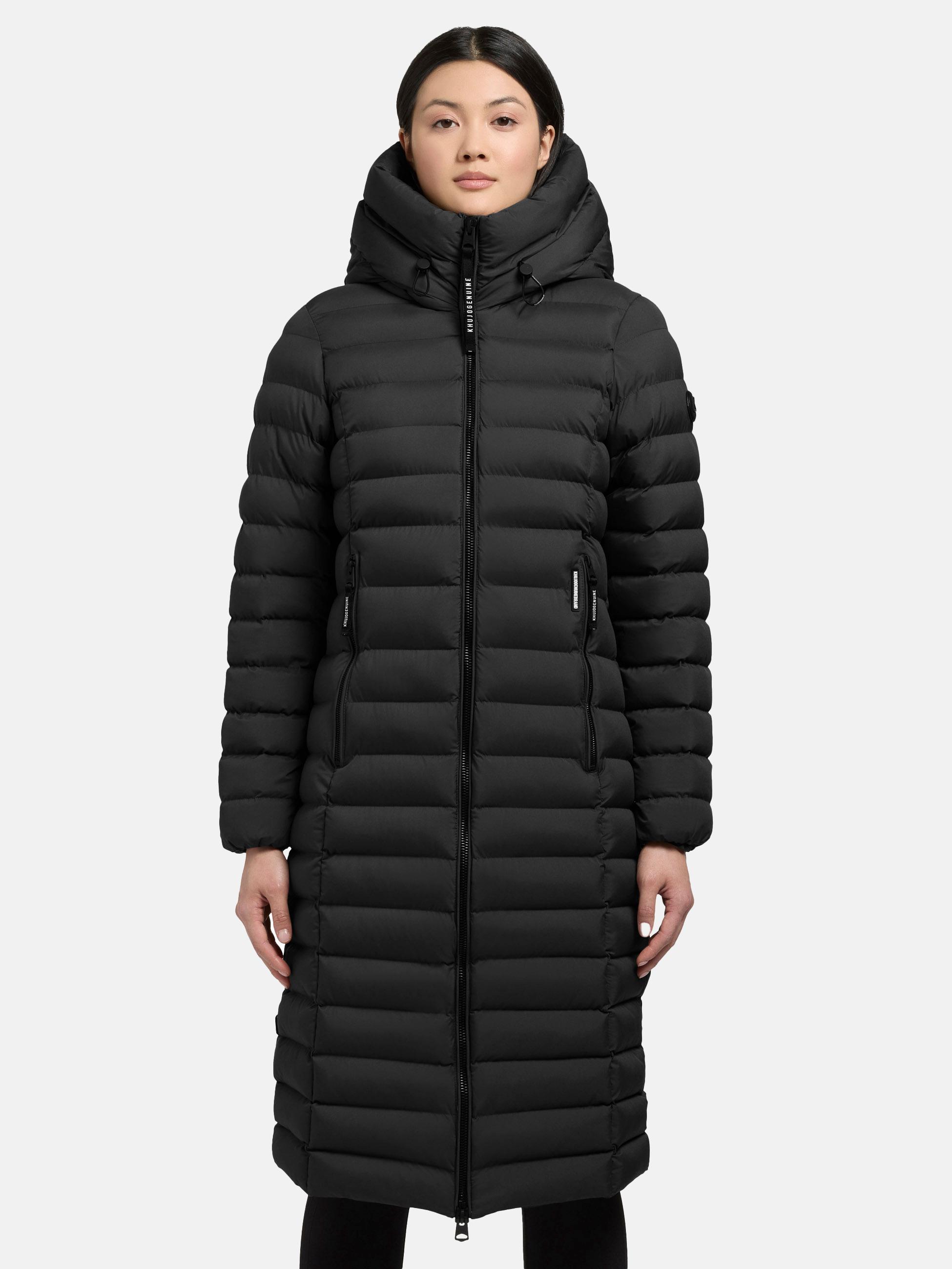 Wintermantel warmer Steppmantel lang mit hohem Kragen und großer Kapuze "Imes-YM" Black