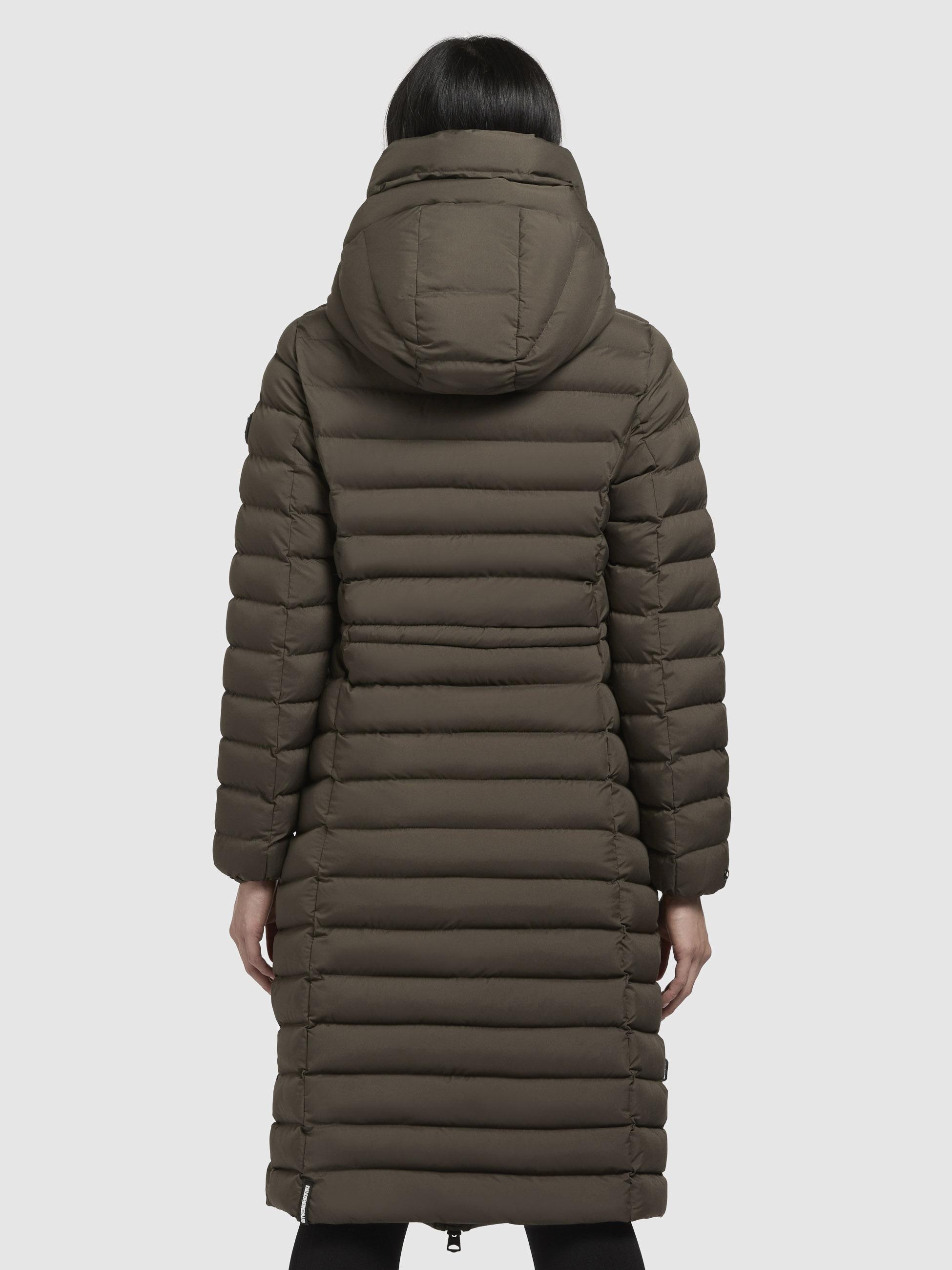Wintermantel warmer Steppmantel lang mit hohem Kragen und großer Kapuze "Imes-YM" Nature Green