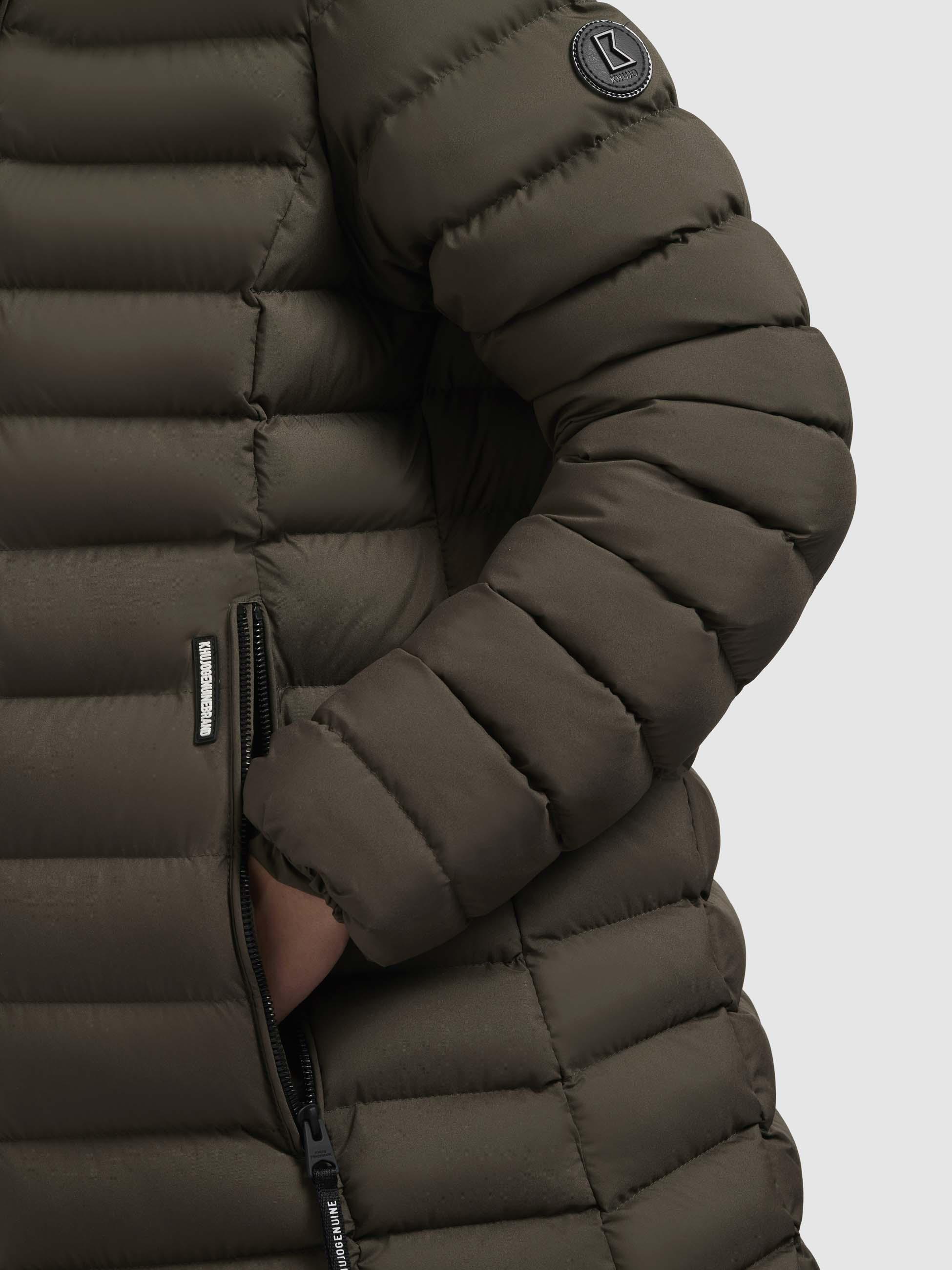 Wintermantel warmer Steppmantel lang mit hohem Kragen und großer Kapuze "Imes-YM" Nature Green