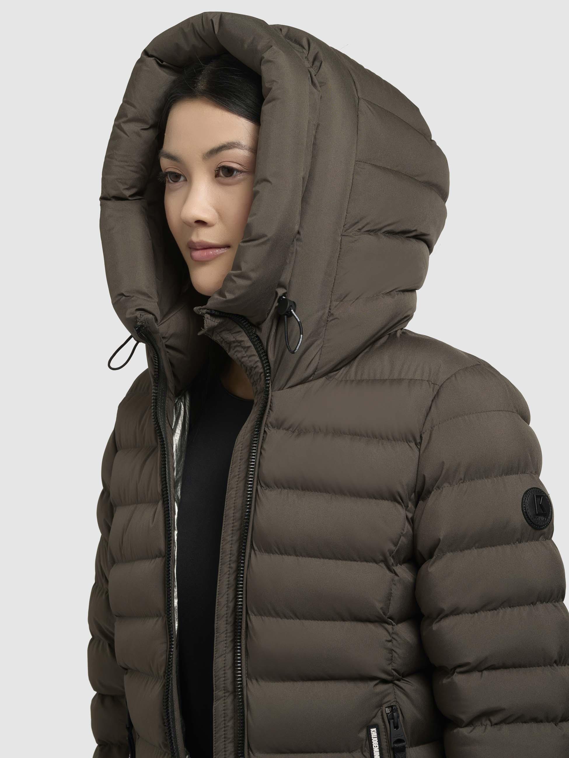 Wintermantel warmer Steppmantel lang mit hohem Kragen und großer Kapuze "Imes-YM" Nature Green